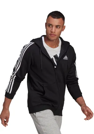 Adidas Men’s Essentials 3-Stripes Fleece Cut Full Zip Hoodie