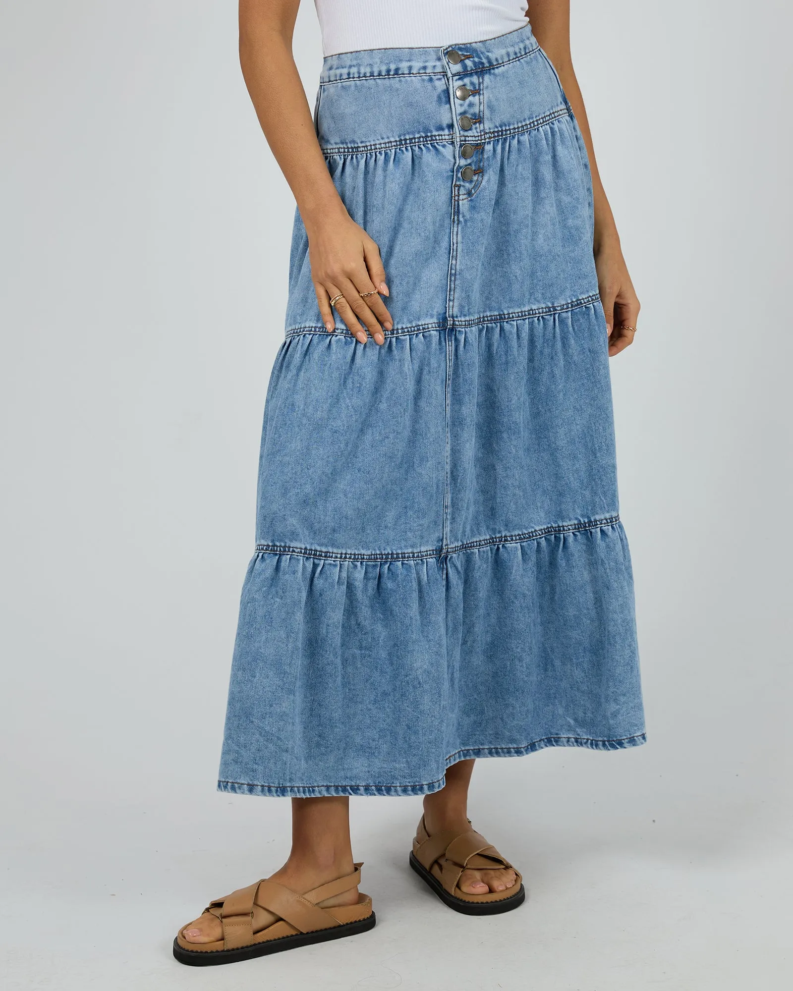 All About Eve Coco Denim Maxi Skirt Light Blue