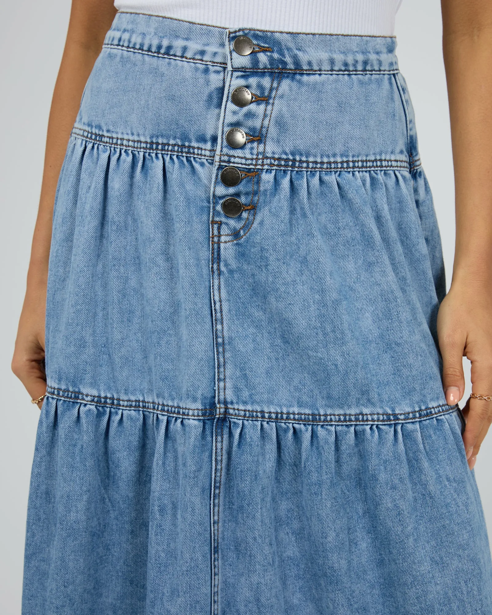 All About Eve Coco Denim Maxi Skirt Light Blue