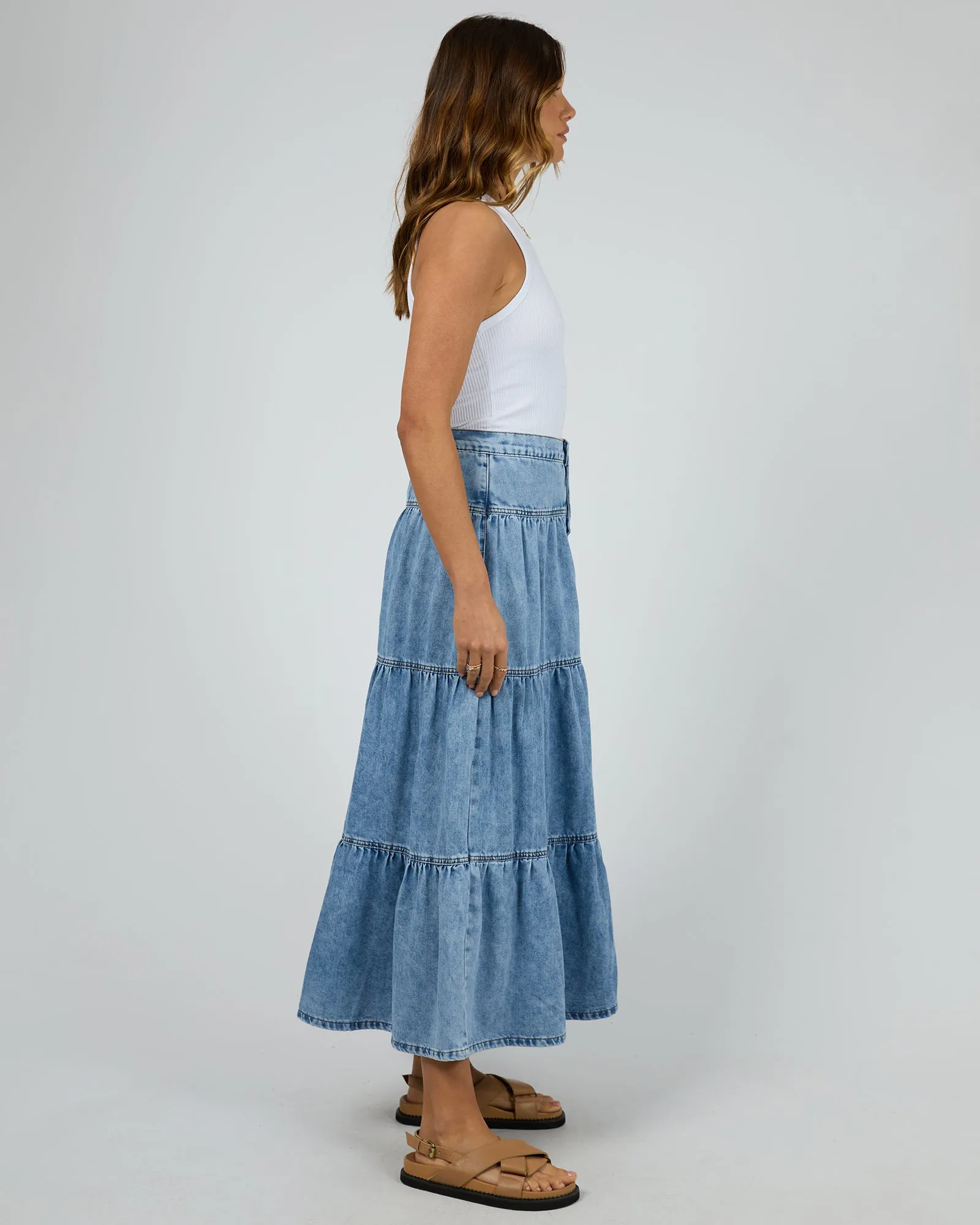 All About Eve Coco Denim Maxi Skirt Light Blue