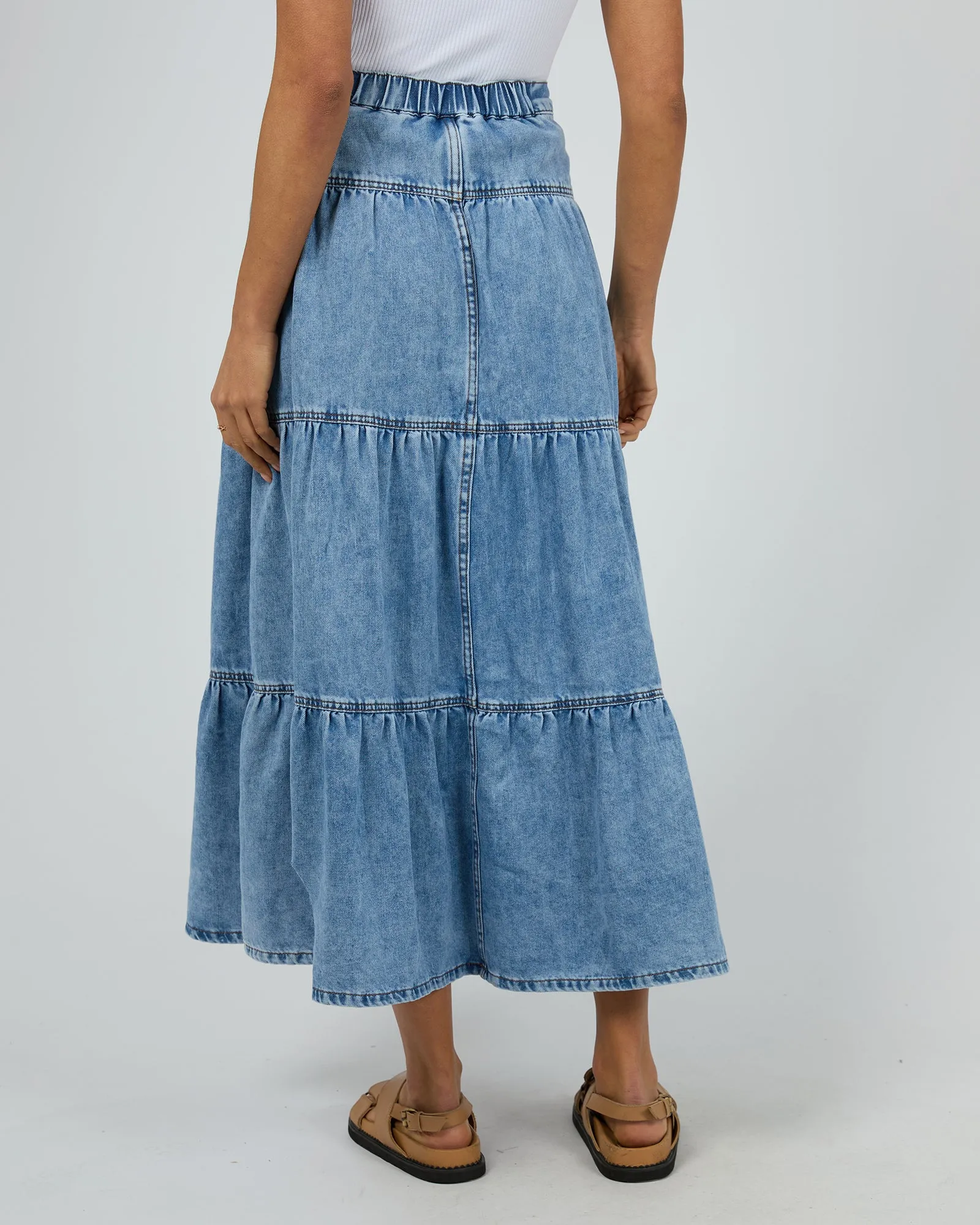 All About Eve Coco Denim Maxi Skirt Light Blue