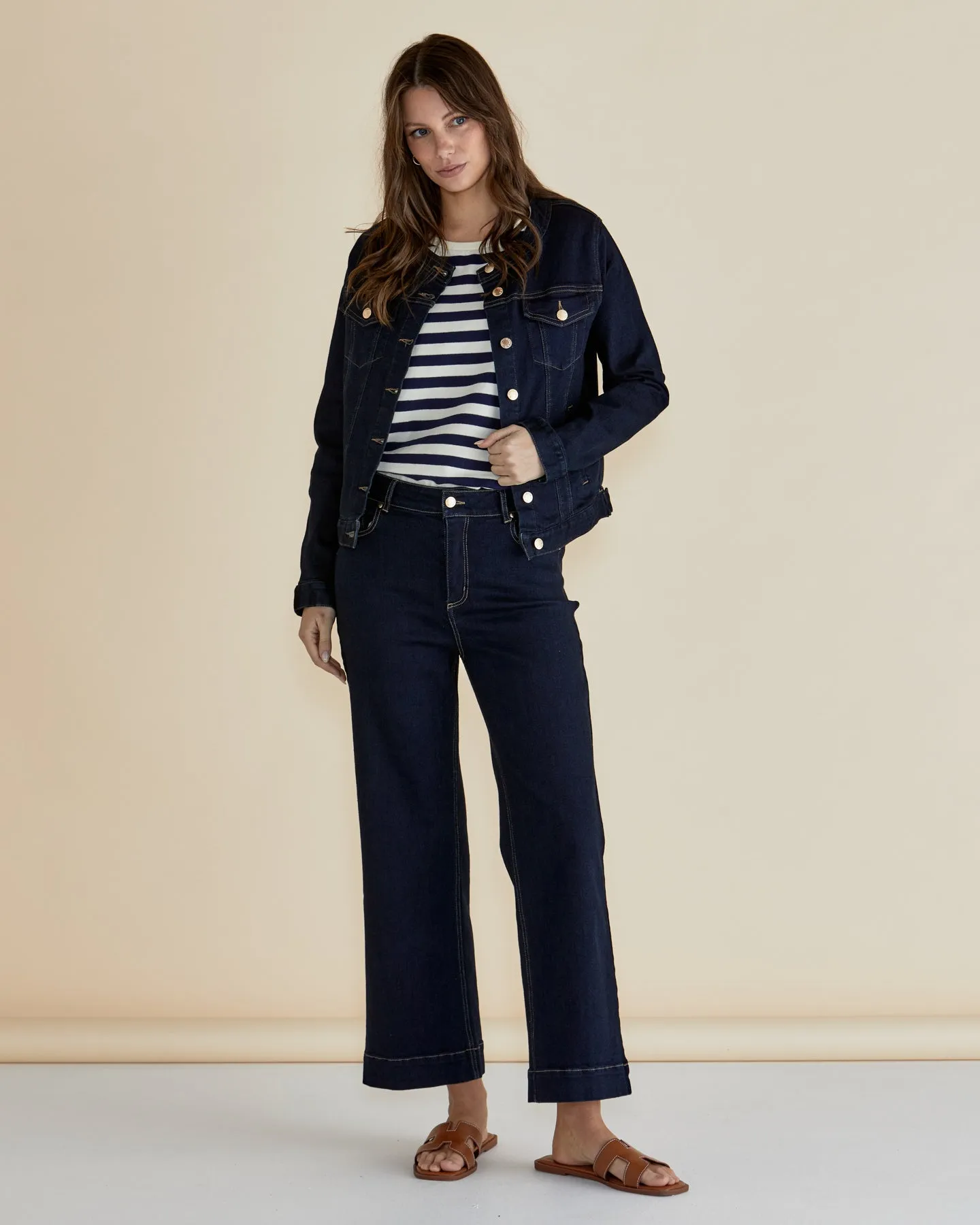 Betty Basics Cindy Collarless Denim Jacket Ink