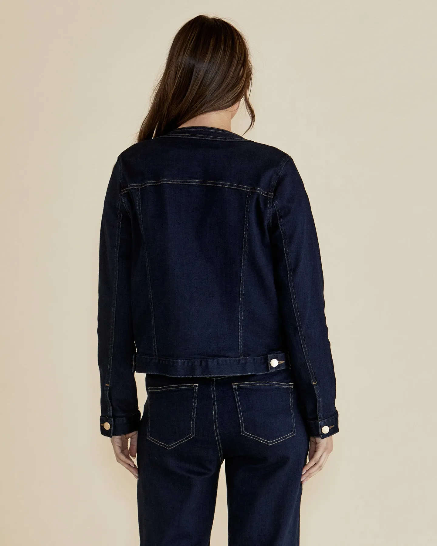 Betty Basics Cindy Collarless Denim Jacket Ink