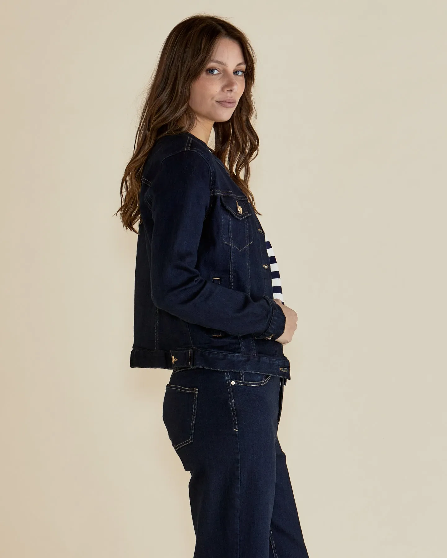 Betty Basics Cindy Collarless Denim Jacket Ink