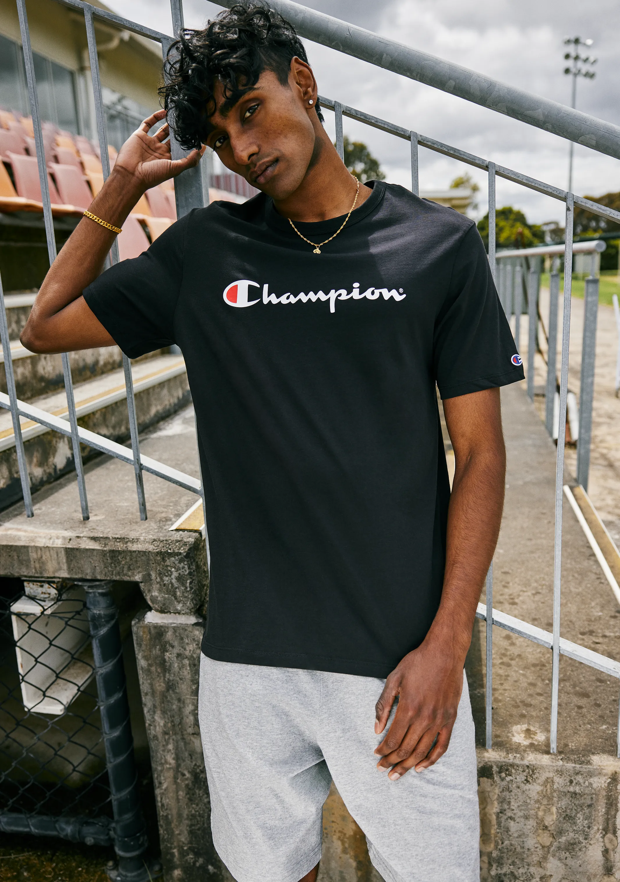Champion Men's Script Logo Short Sleeve Tee Black