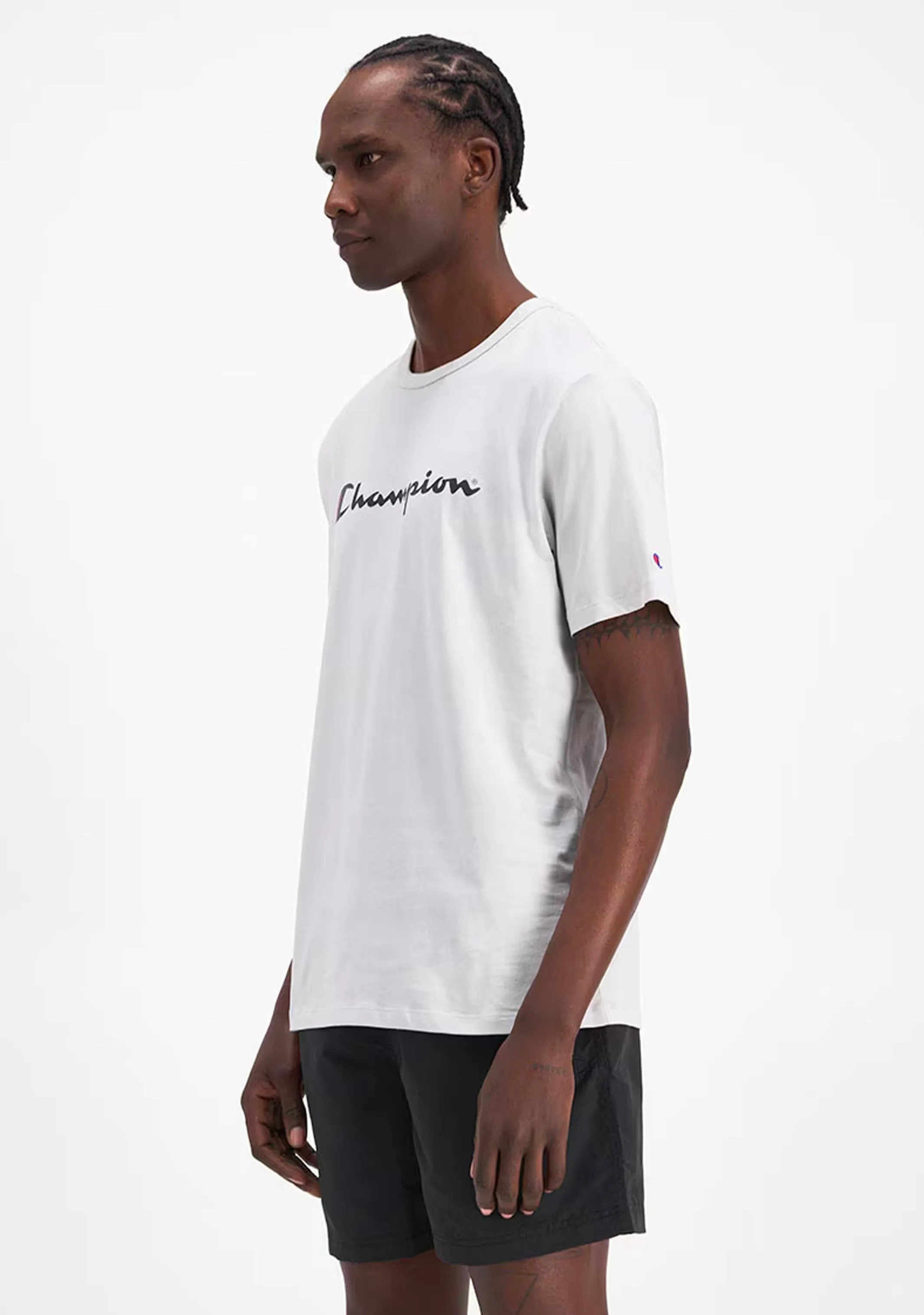 Champion Men's Script Logo Short Sleeve Tee Ivory White