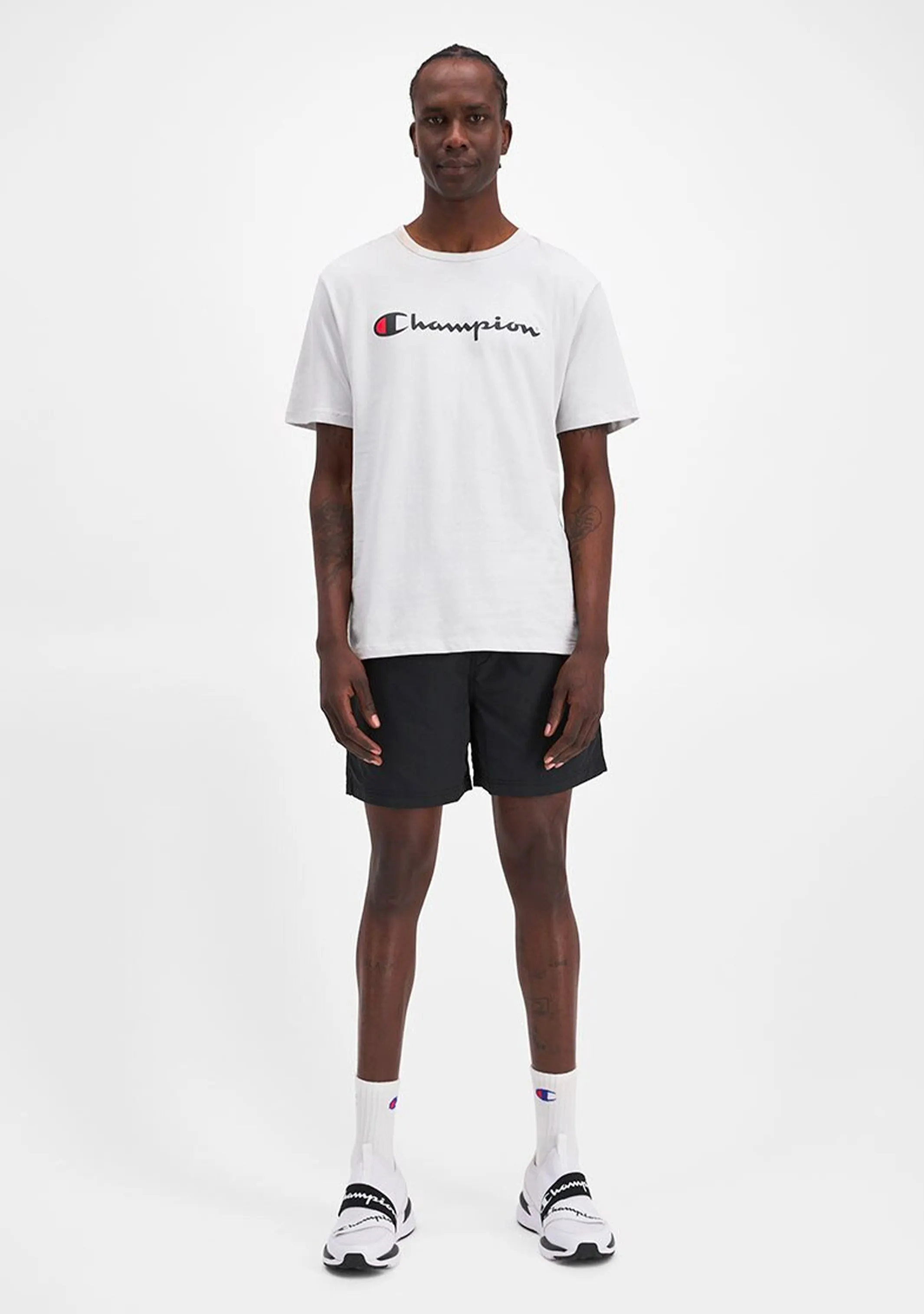 Champion Men's Script Logo Short Sleeve Tee Ivory White