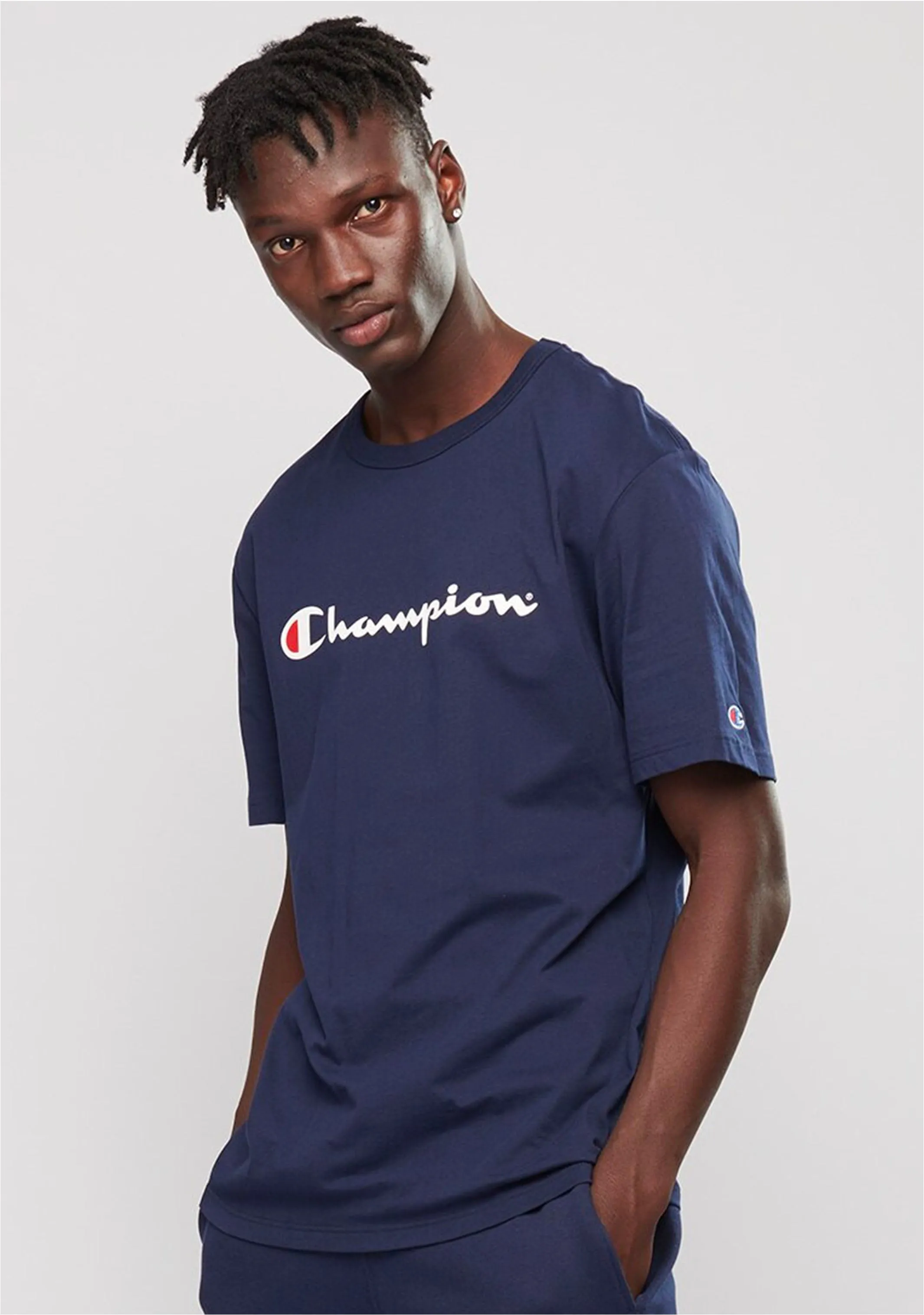 Champion Men's Script Logo Short Sleeve Tee Navy