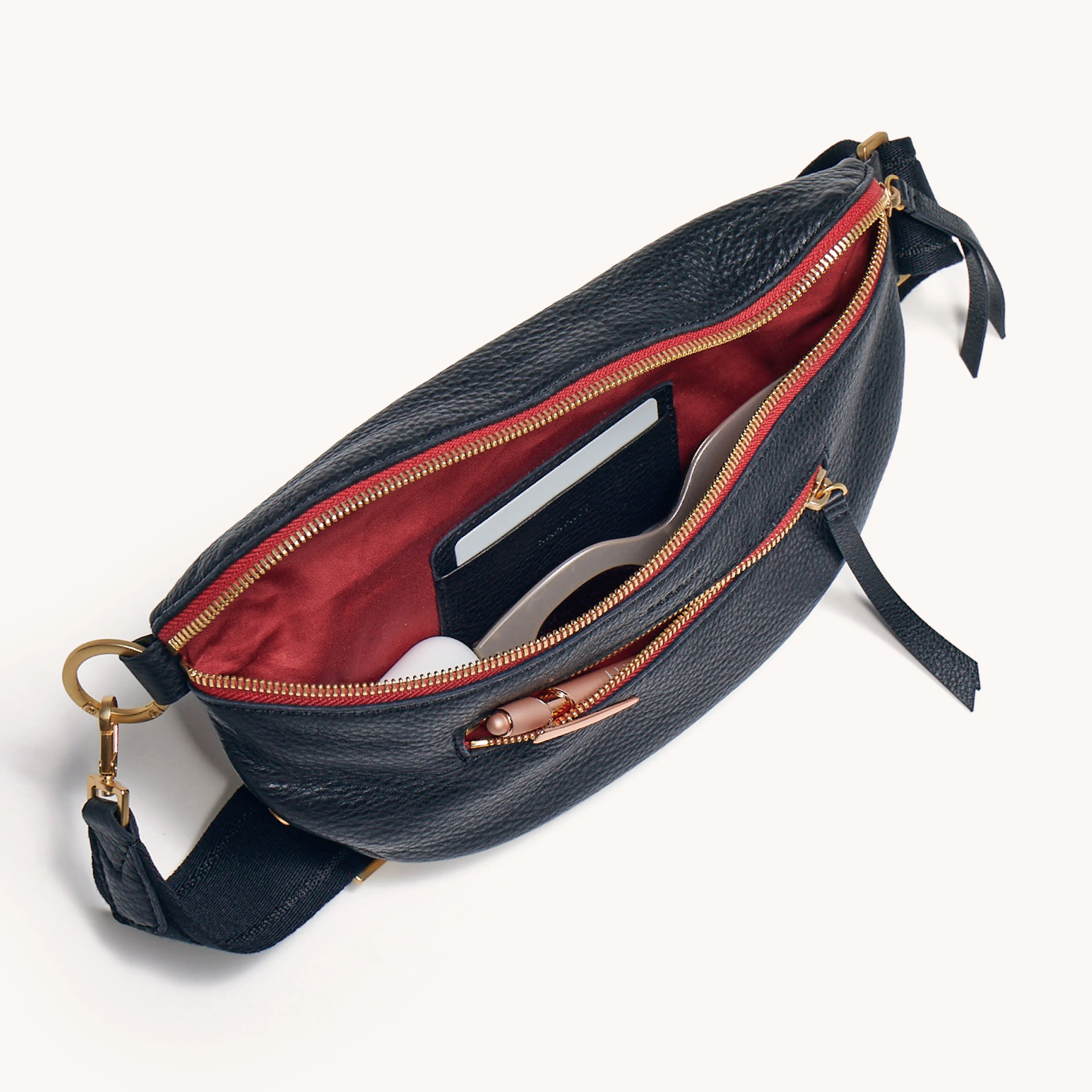 Charles Crossbody | Black/Brushed Gold Red Zip | Lrg