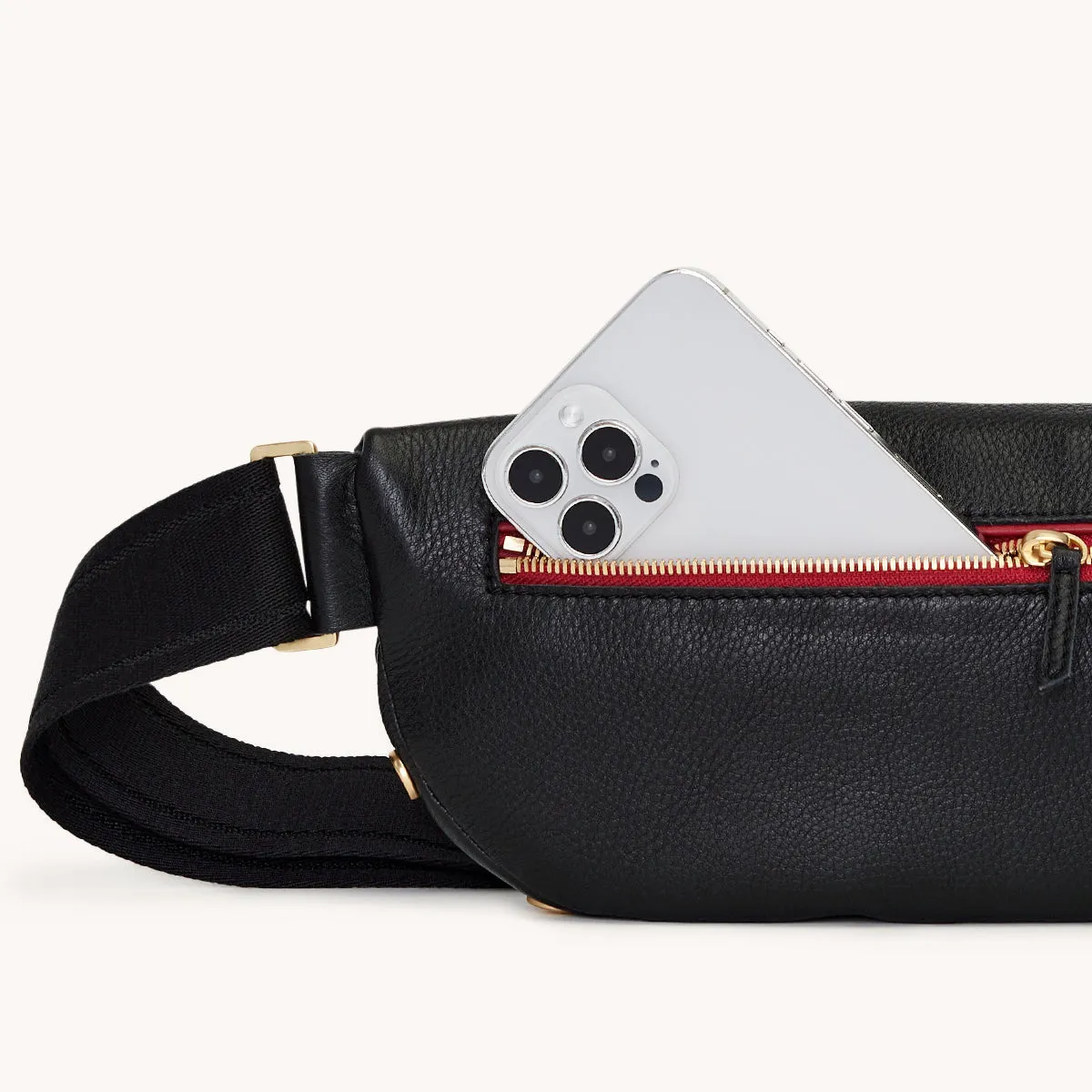 Charles Crossbody | Black/Brushed Gold Red Zip | Lrg