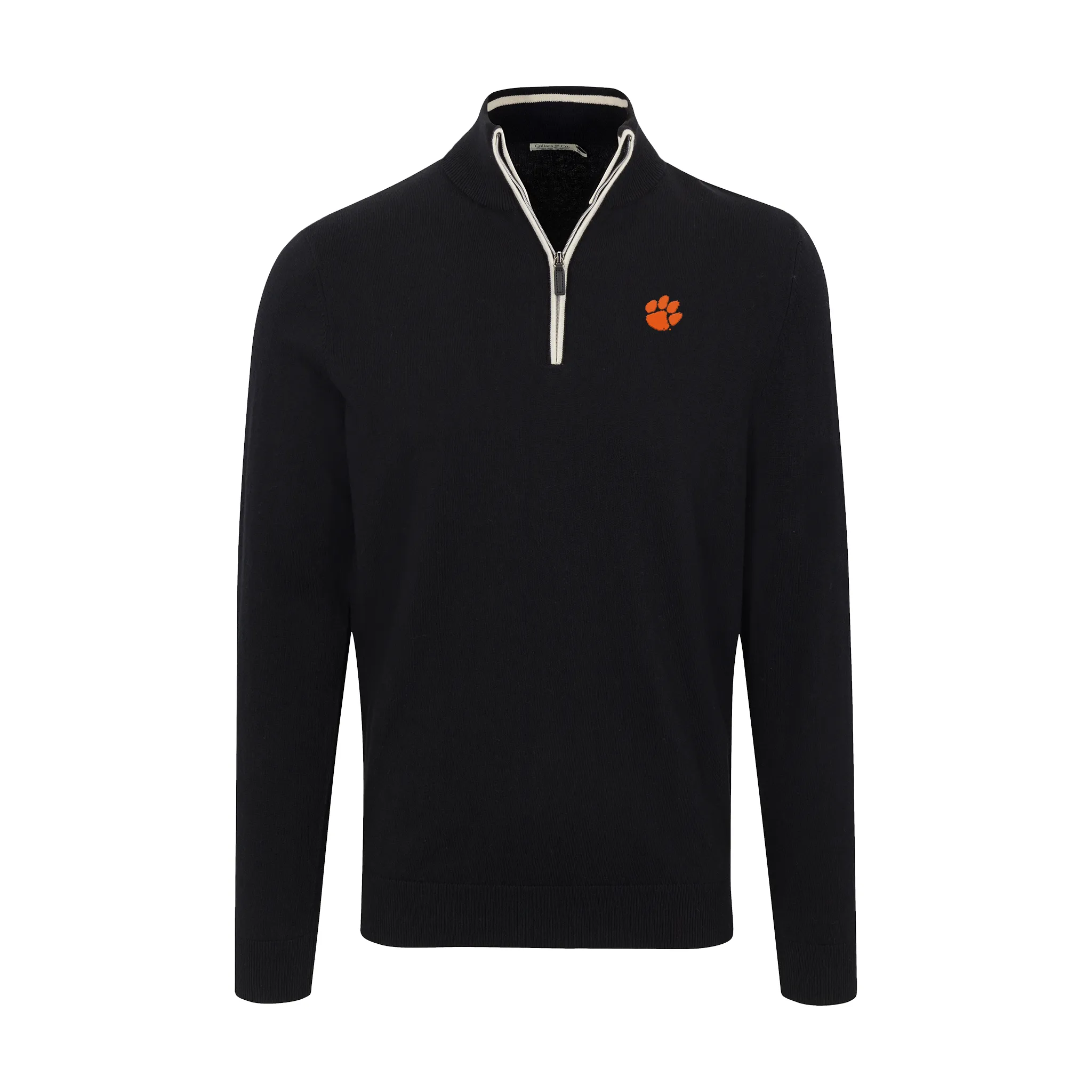 Clemson Black with White Trim Luxury Touch Cotton and Cashmere Quarter Zip Sweater