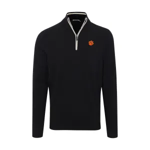 Clemson Black with White Trim Luxury Touch Cotton and Cashmere Quarter Zip Sweater