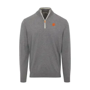 Clemson Grey with White Trim Luxury Touch Cotton and Cashmere Quarter Zip Sweater