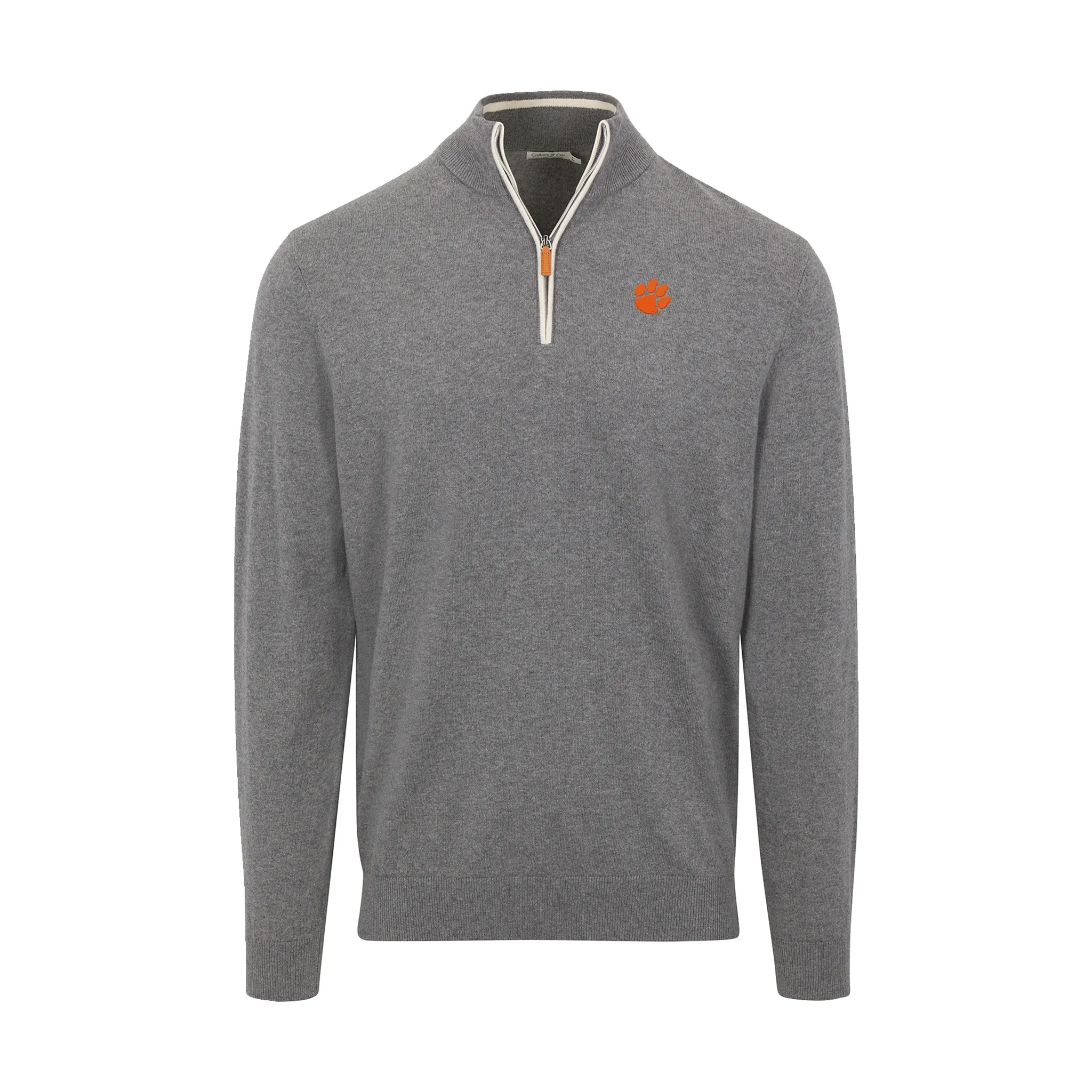Clemson Grey with White Trim Luxury Touch Cotton and Cashmere Quarter Zip Sweater
