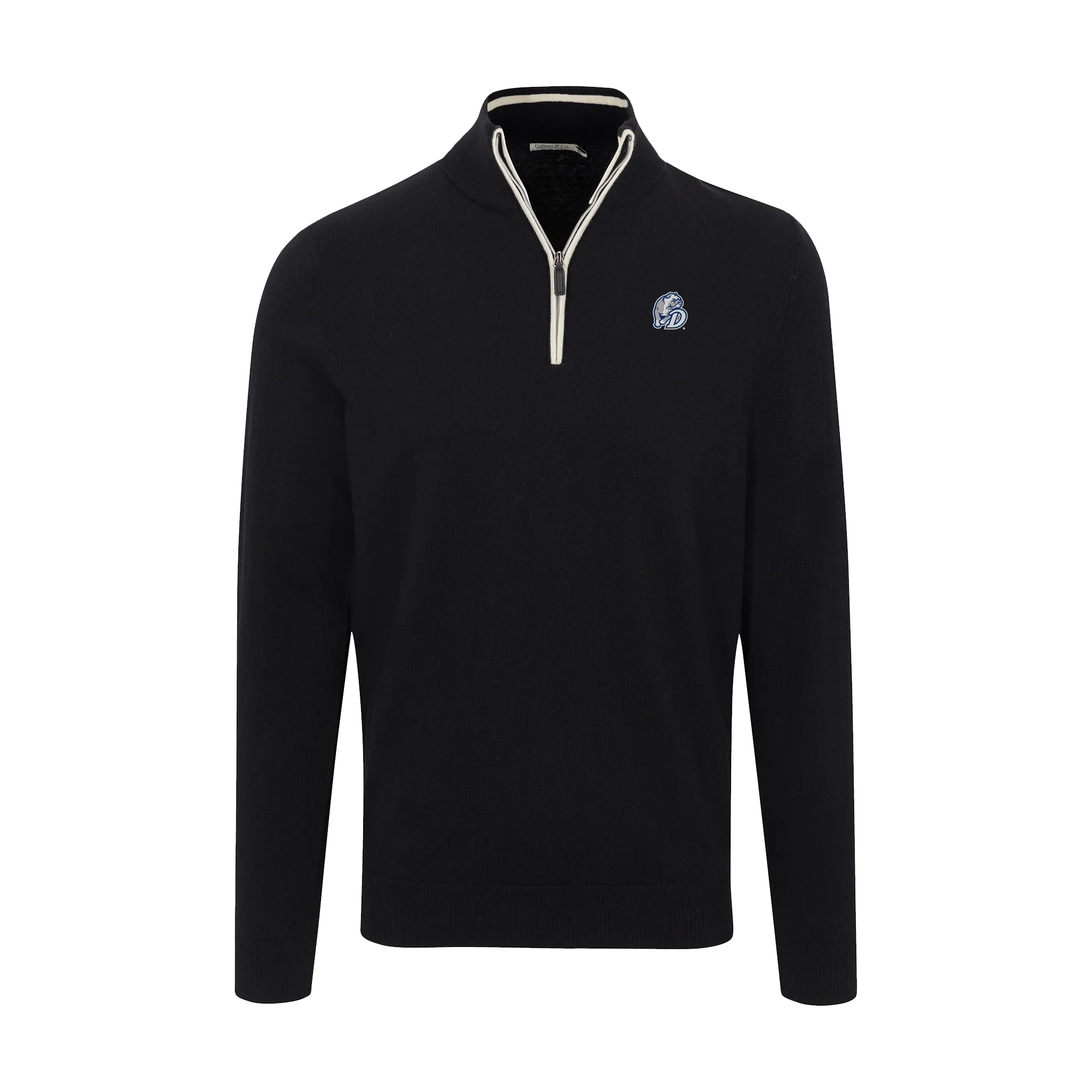 Drake Black with White Trim Luxury Touch Cotton and Cashmere Quarter Zip Sweater