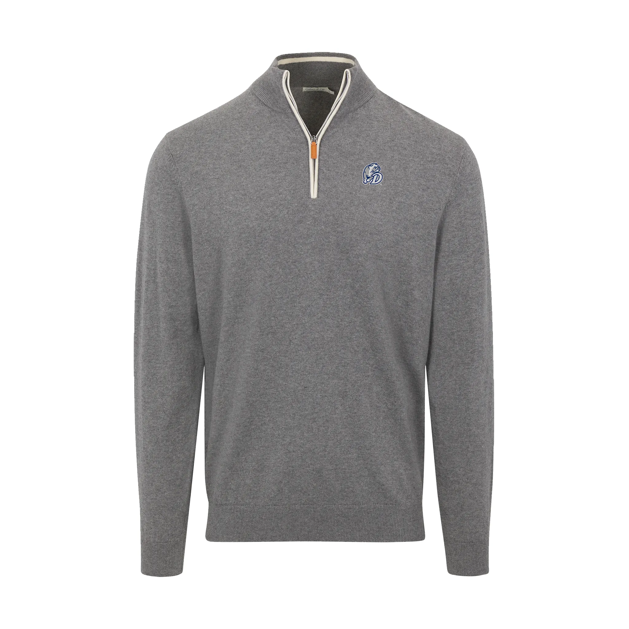Drake Grey with White Trim Luxury Touch Cotton and Cashmere Quarter Zip Sweater