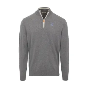 Drake Grey with White Trim Luxury Touch Cotton and Cashmere Quarter Zip Sweater