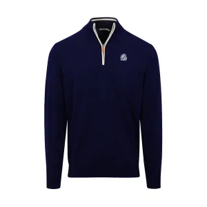 Drake Navy with White Trim Luxury Touch Cotton and Cashmere Quarter Zip Sweater