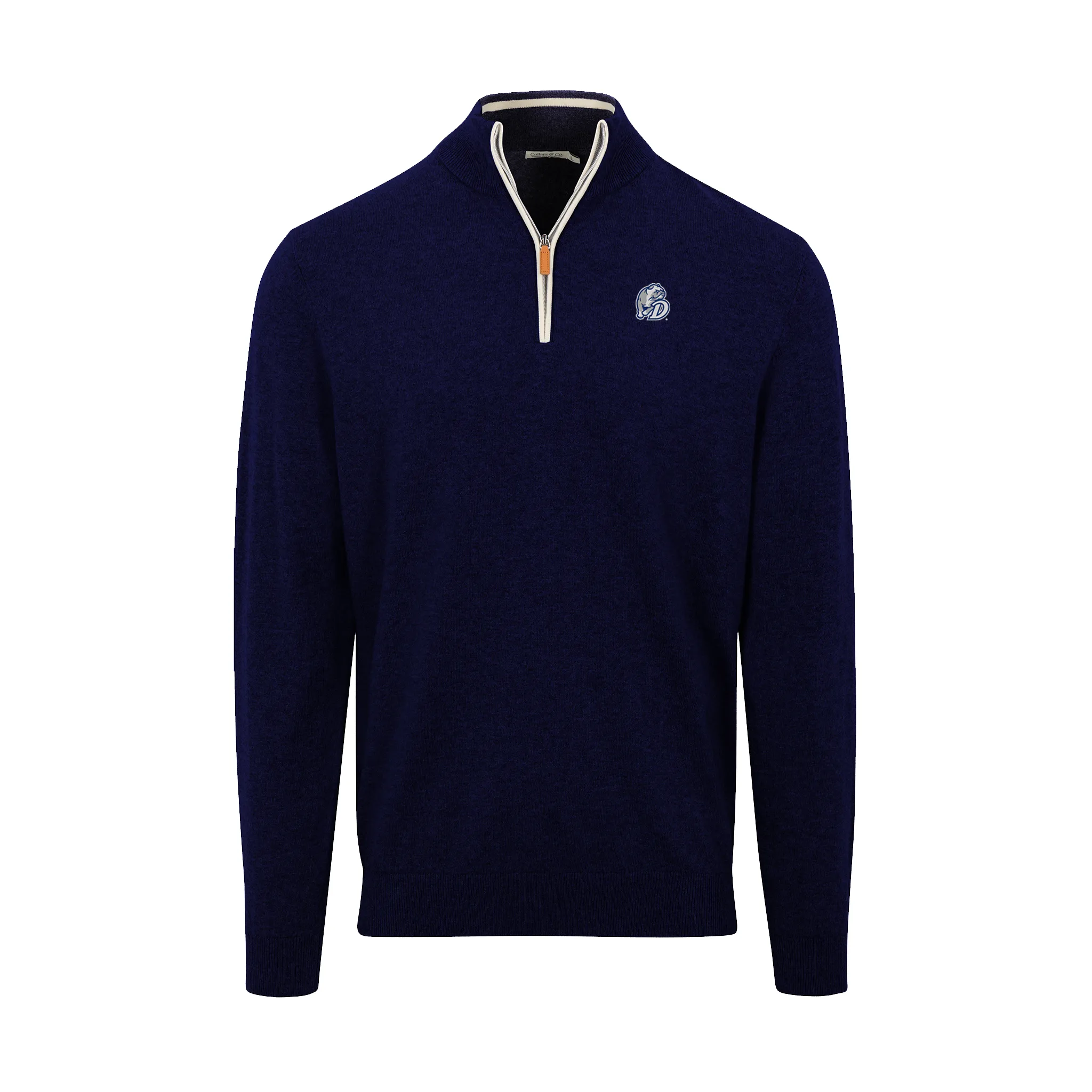 Drake Navy with White Trim Luxury Touch Cotton and Cashmere Quarter Zip Sweater