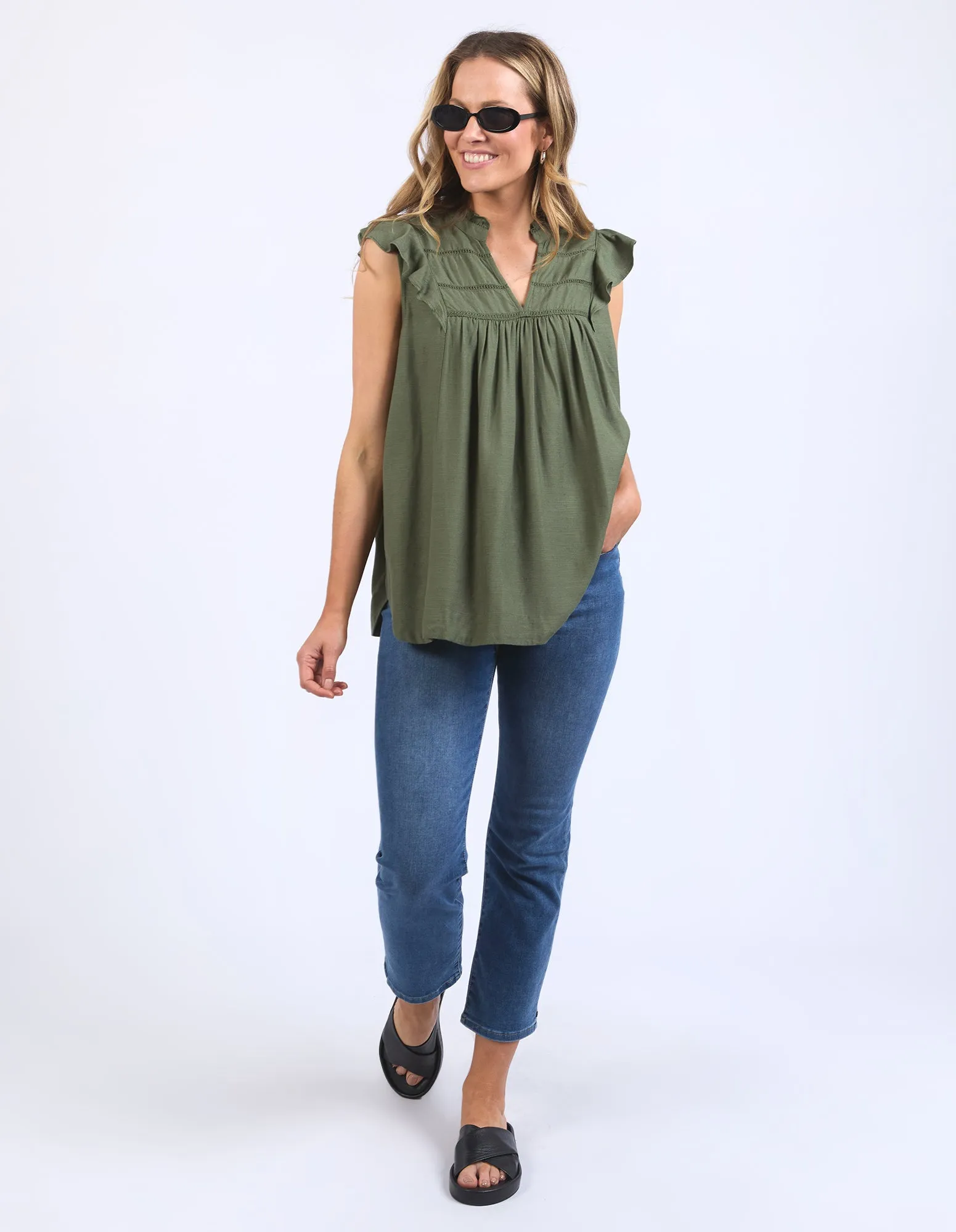 Elm Market Lace Trim Blouse Clover