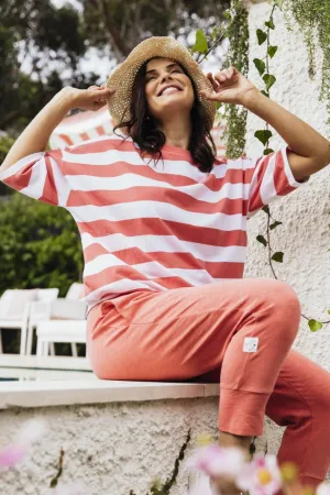 Elm Mazie Block Stripe Sweat Watermelon Crush And White Stripe