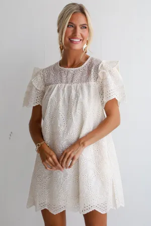 FINAL SALE - Goddess Aura Ivory Eyelet Mini Dress
