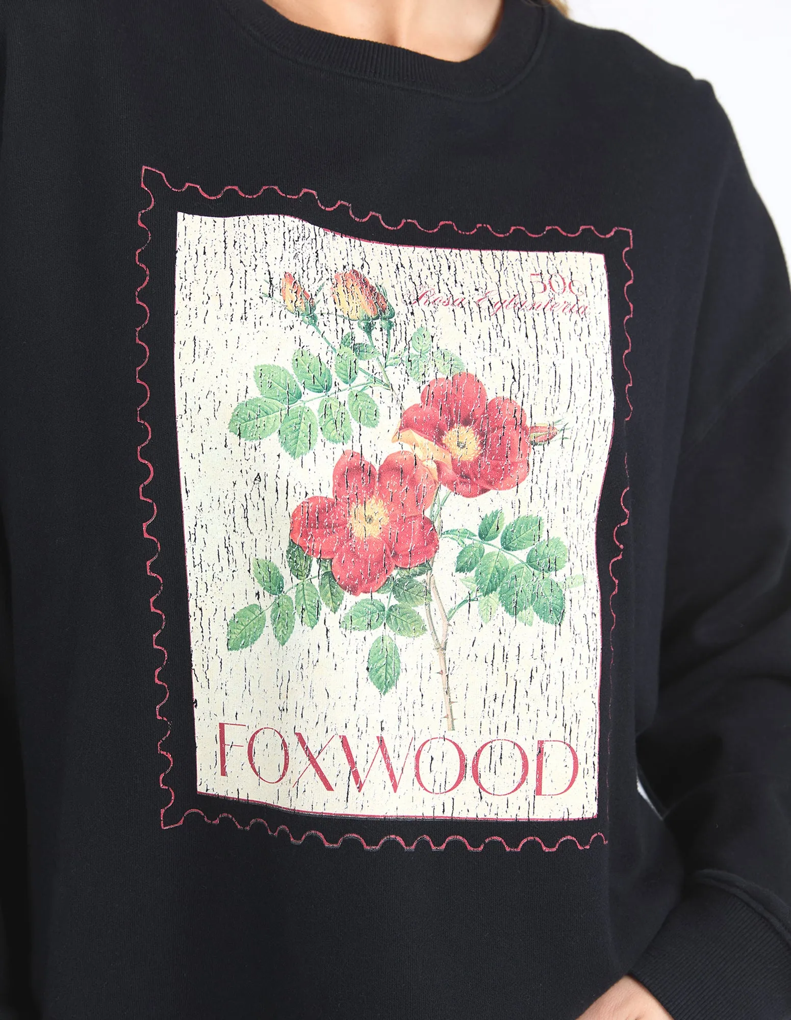 Foxwood Stamped Floral Crew Black