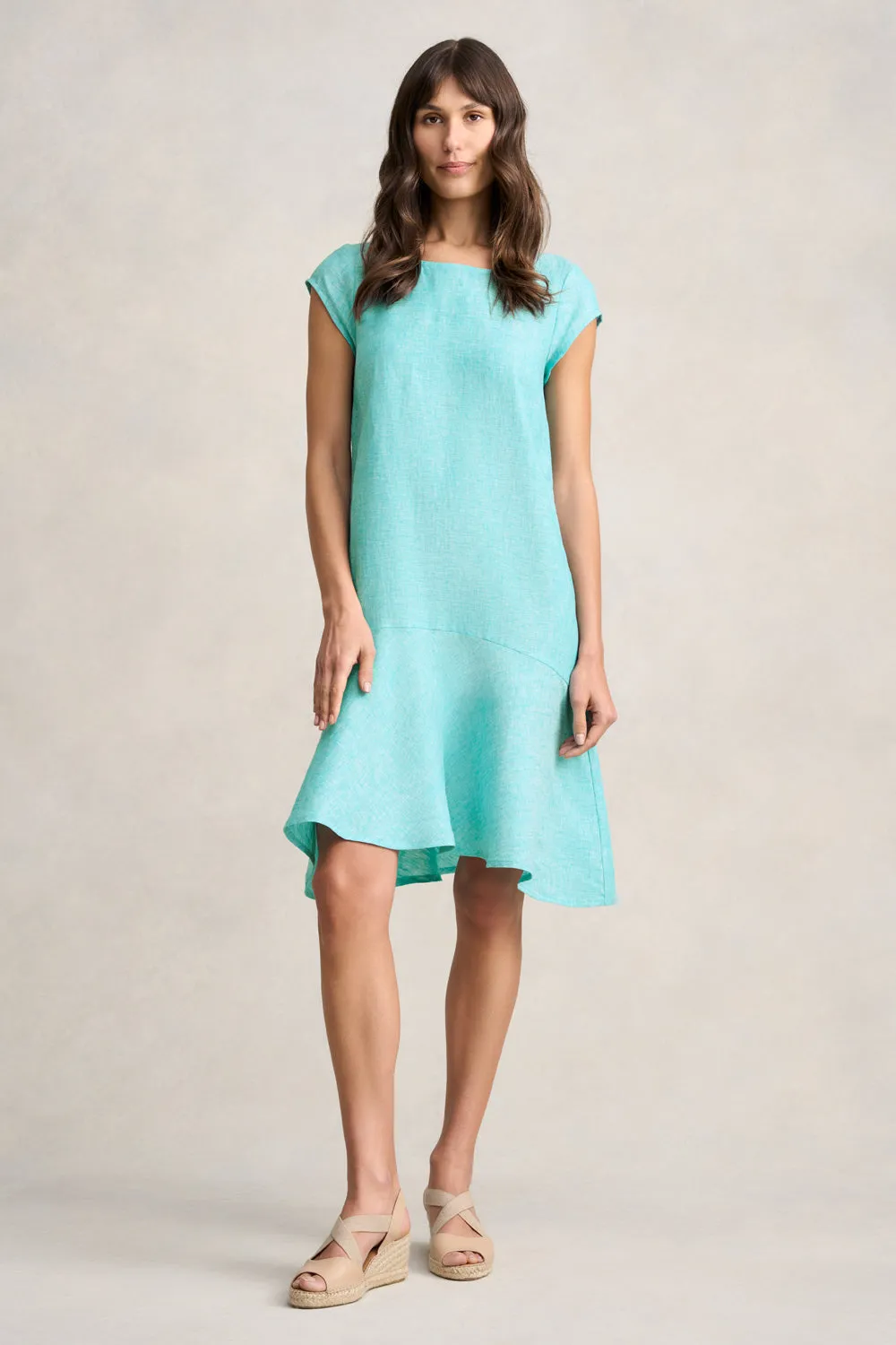 French Linen Sun Dress - Aqua Cross Dye