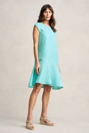 French Linen Sun Dress - Aqua Cross Dye