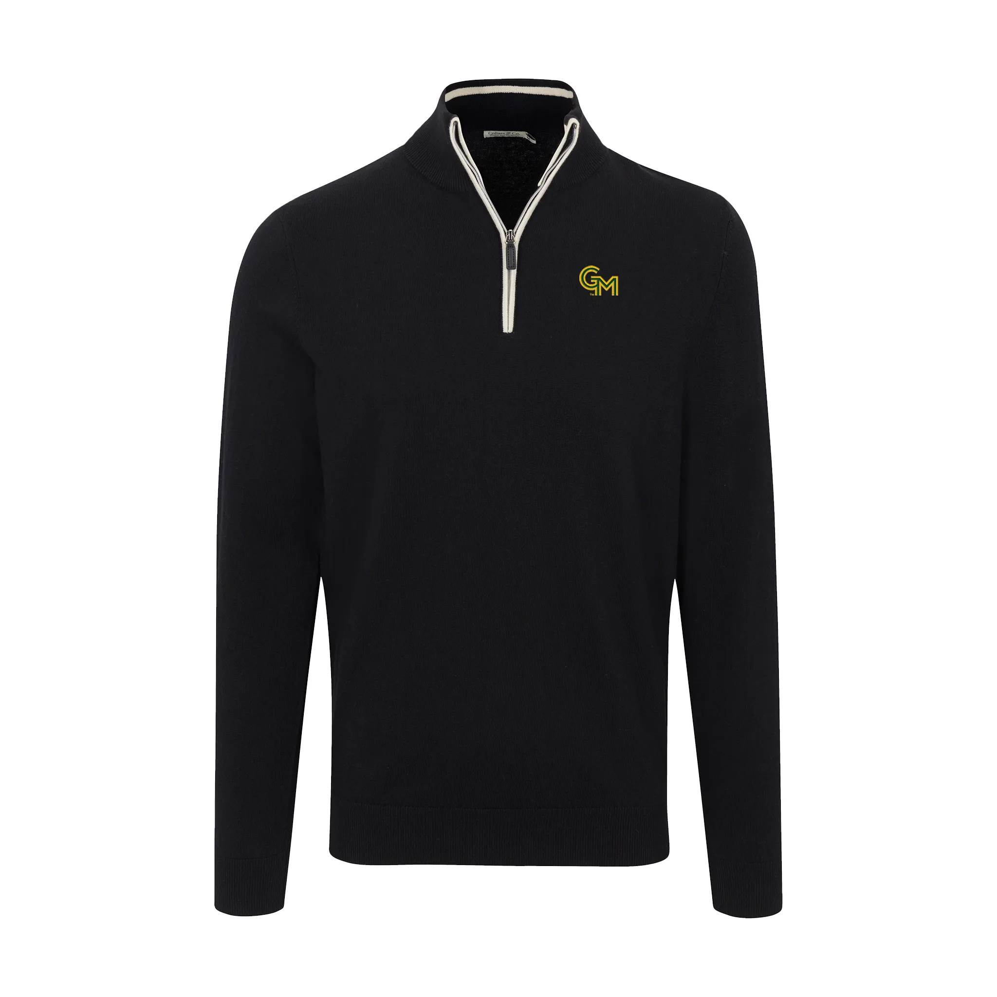 George Mason Black with White Trim Luxury Touch Cotton and Cashmere Quarter Zip Sweater
