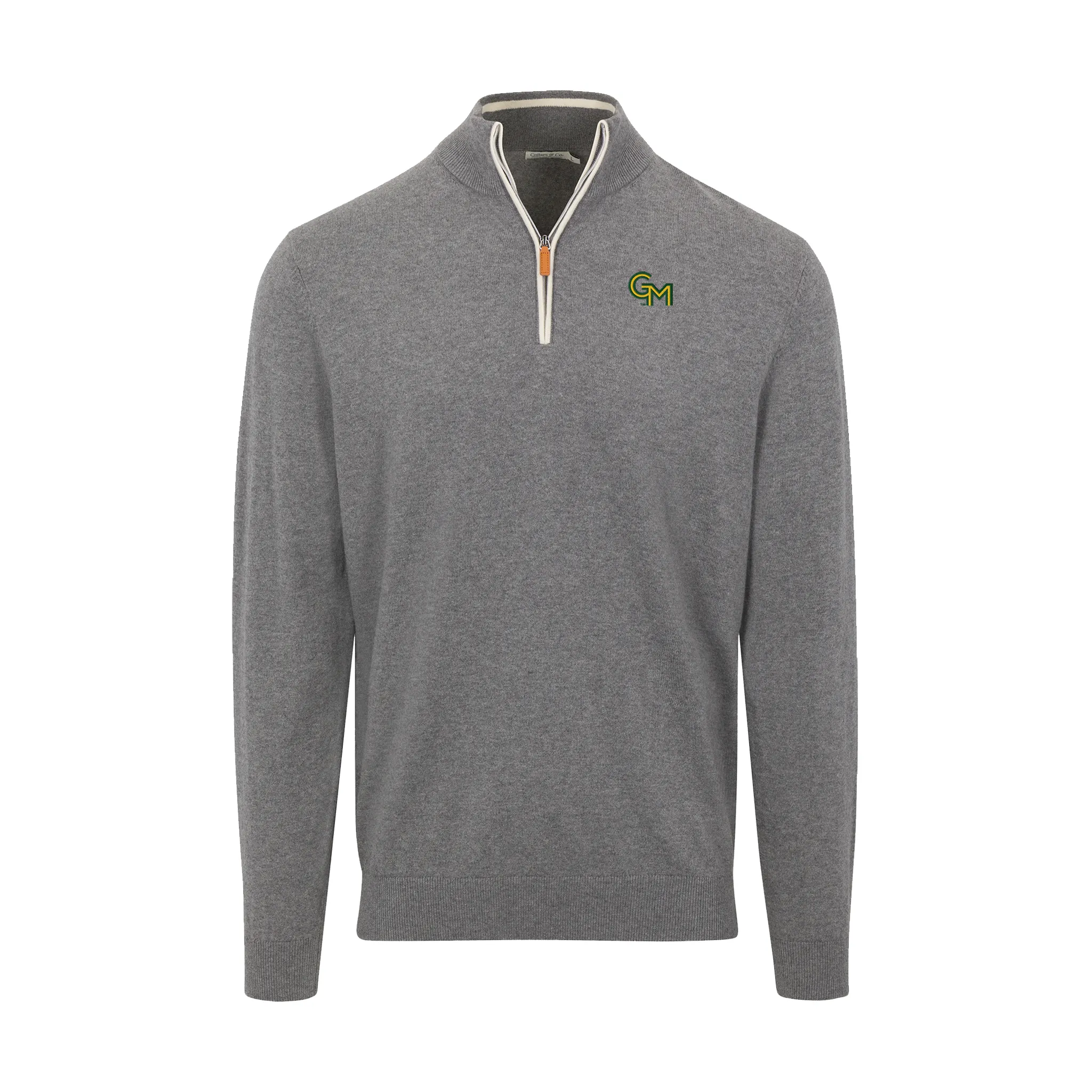 George Mason Grey with White Trim Luxury Touch Cotton and Cashmere Quarter Zip Sweater