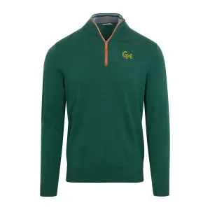George Mason Hunter Green with Brown Suede Trim Cashmere Touch Australian Merino Quarter Zip Sweater