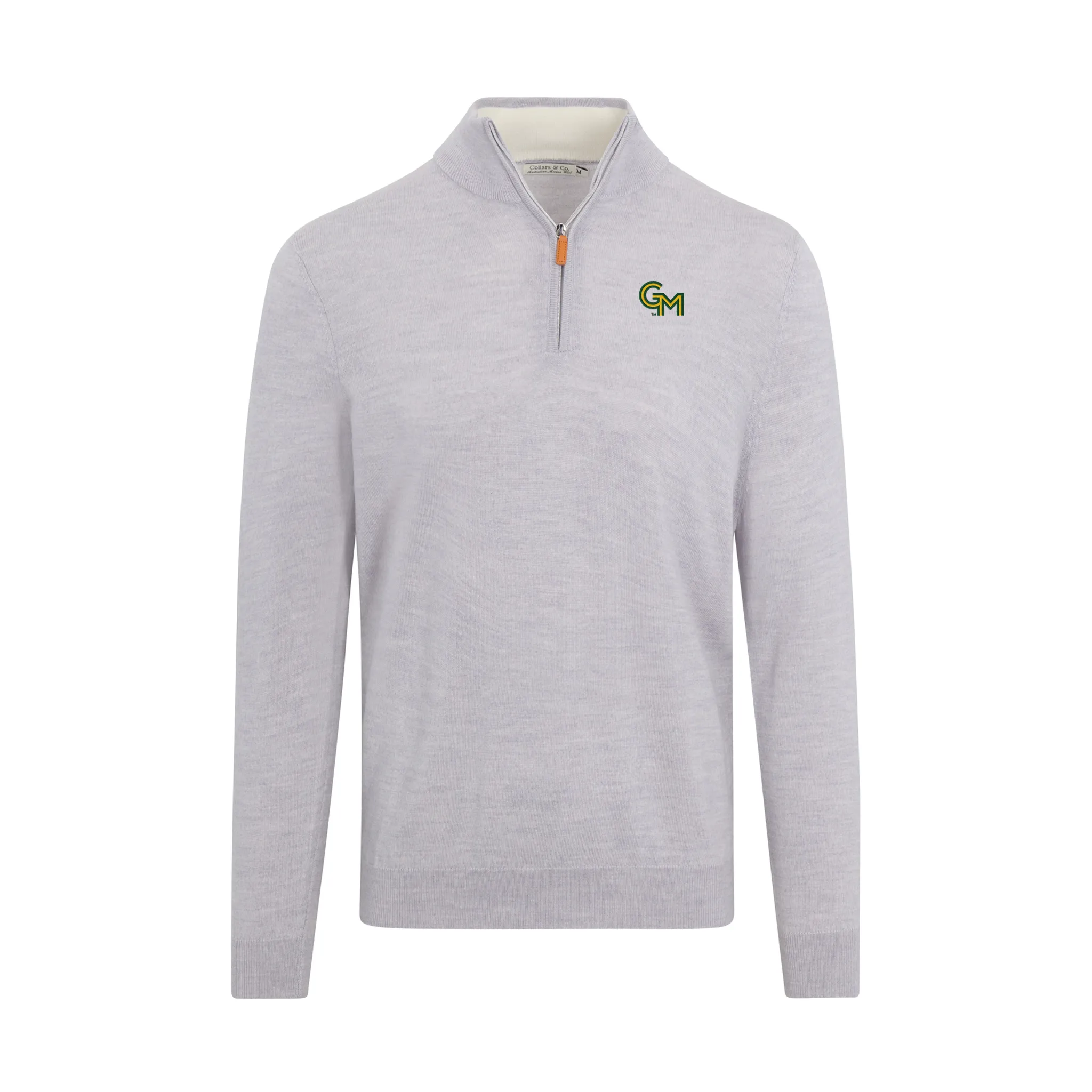 George Mason Light Grey Melange Cashmere Touch Australian Merino Quarter Zip Sweater
