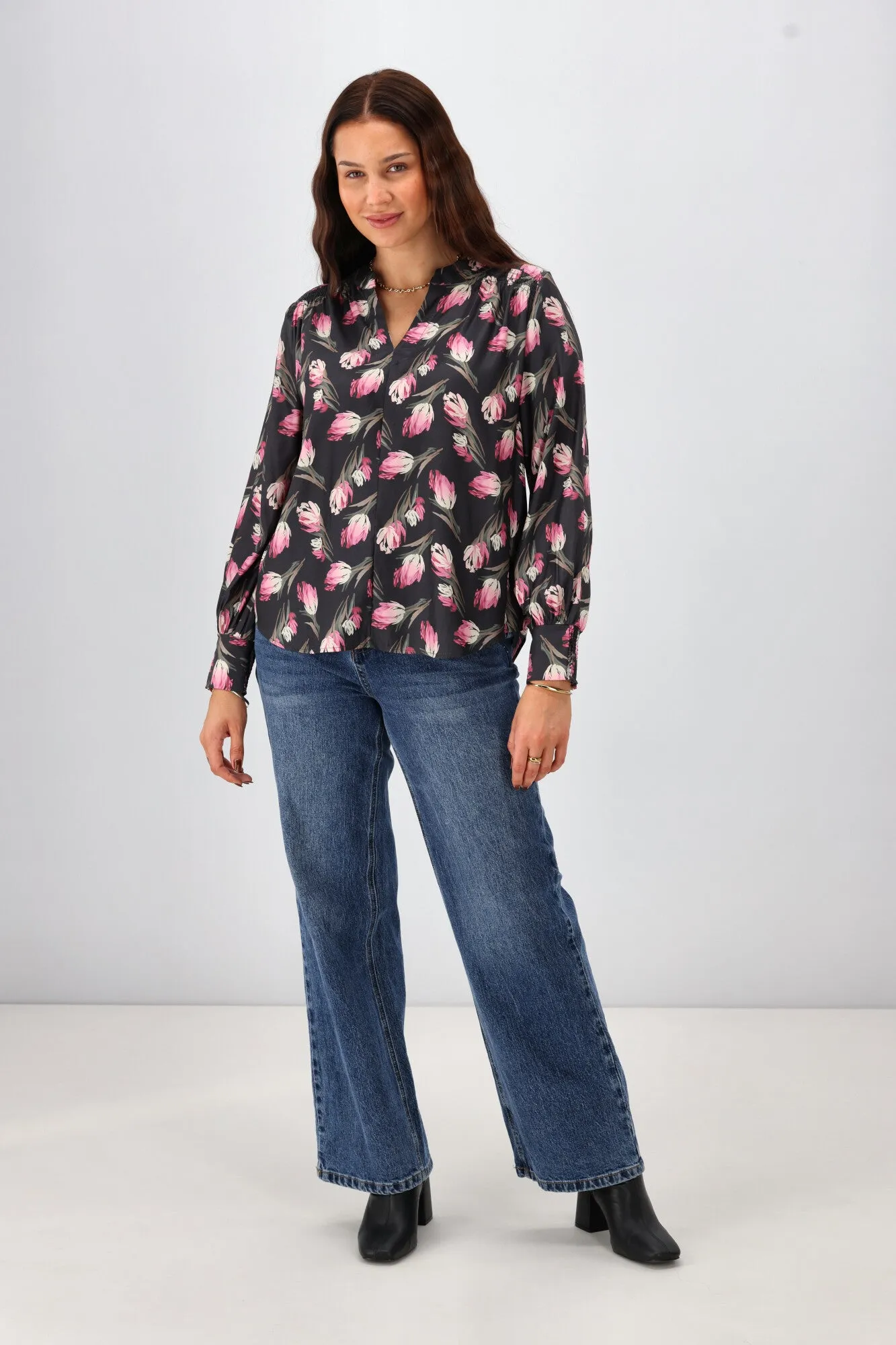 Gloss The Label Sattva Shirred Detail Blouse Autumn Floral