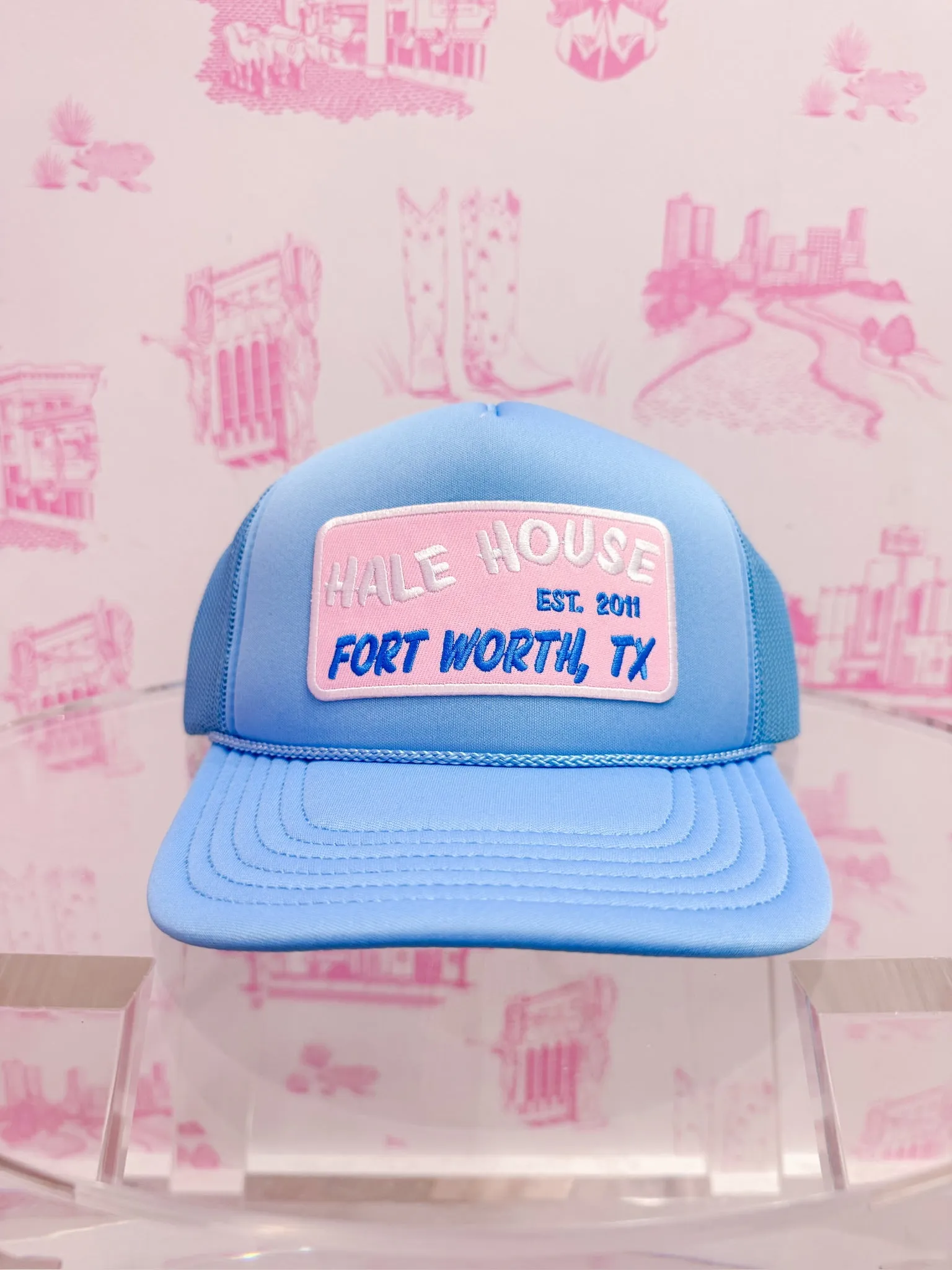 HALE HOUSE FORT WORTH TX PATCH TRUCKER HAT - BLUE