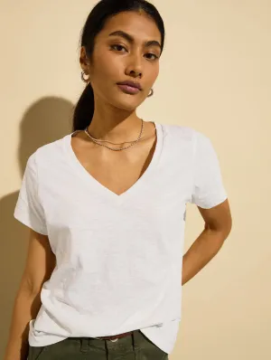 Hanorah Organic Cotton V-Neck Tee | Pure White