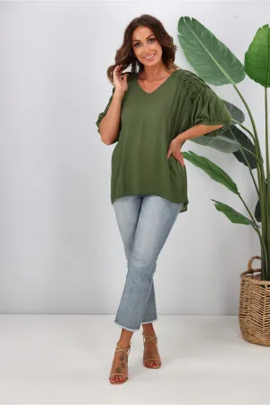 Jane James Sophia Smocking Detail Blouse Olive
