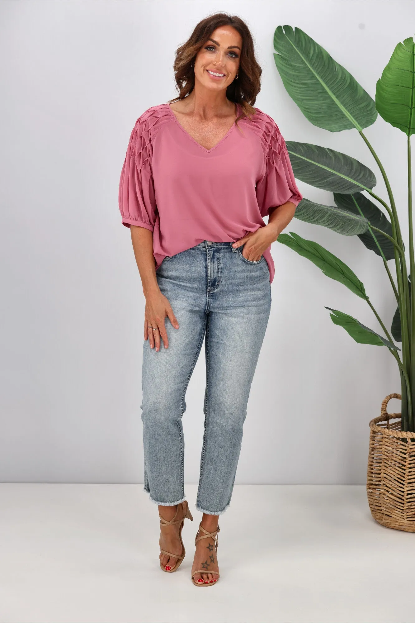 Jane James Sophia Smocking Detail Blouse Pink