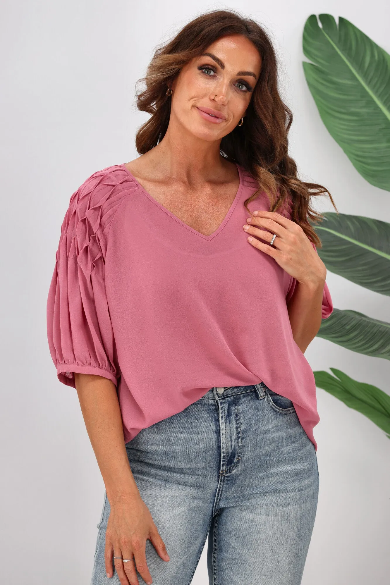 Jane James Sophia Smocking Detail Blouse Pink