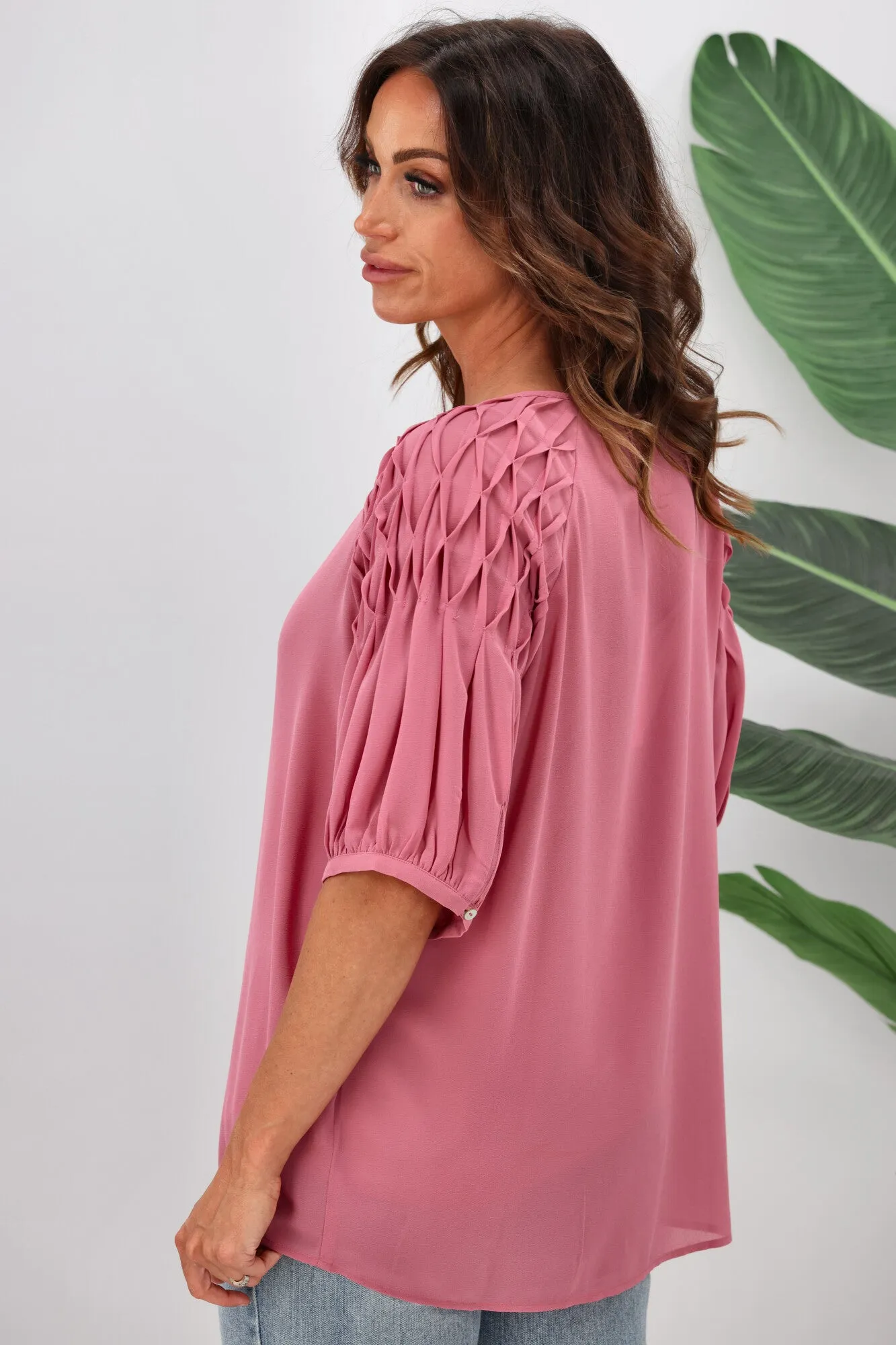 Jane James Sophia Smocking Detail Blouse Pink