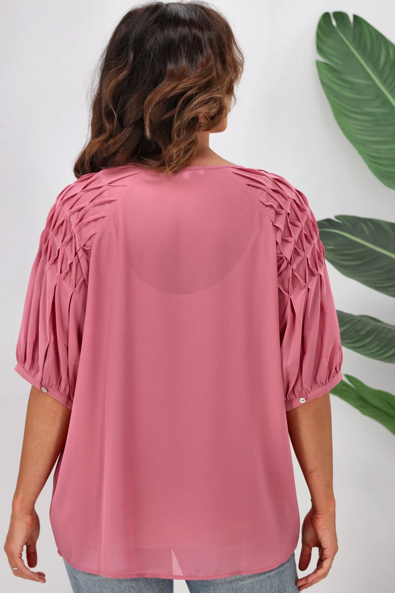 Jane James Sophia Smocking Detail Blouse Pink