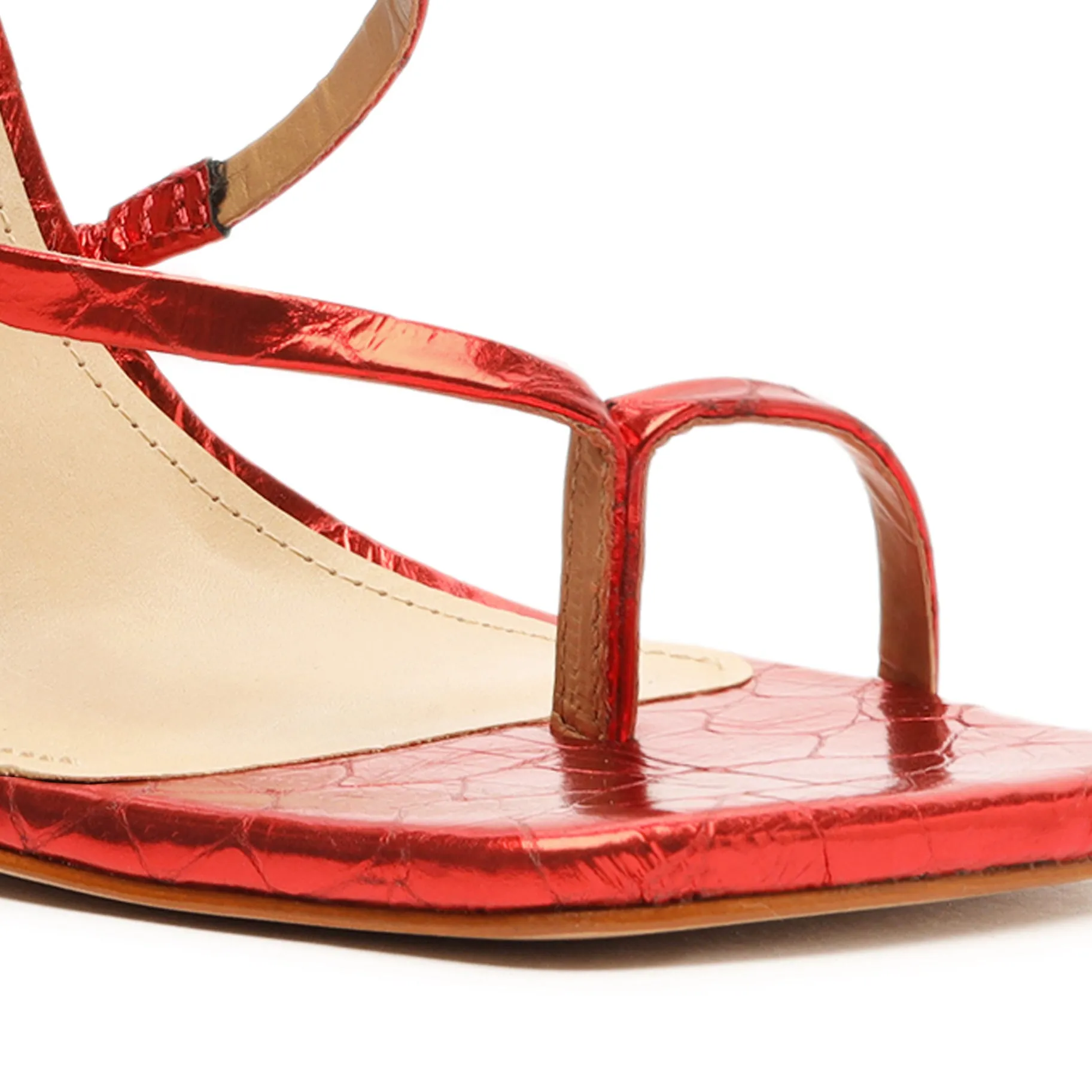 Lily Metallic Crocodile-Embossed Leather Sandal