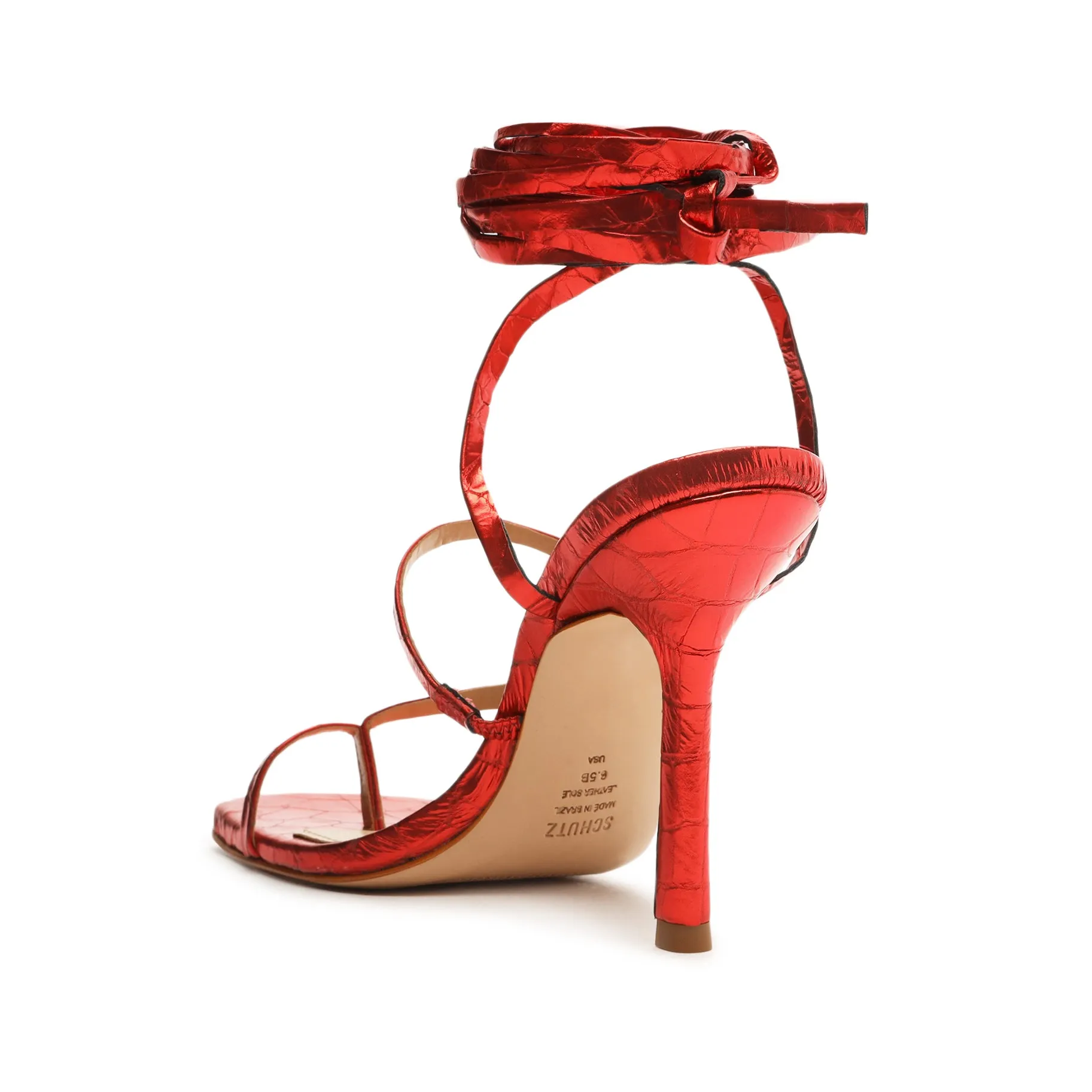 Lily Metallic Crocodile-Embossed Leather Sandal