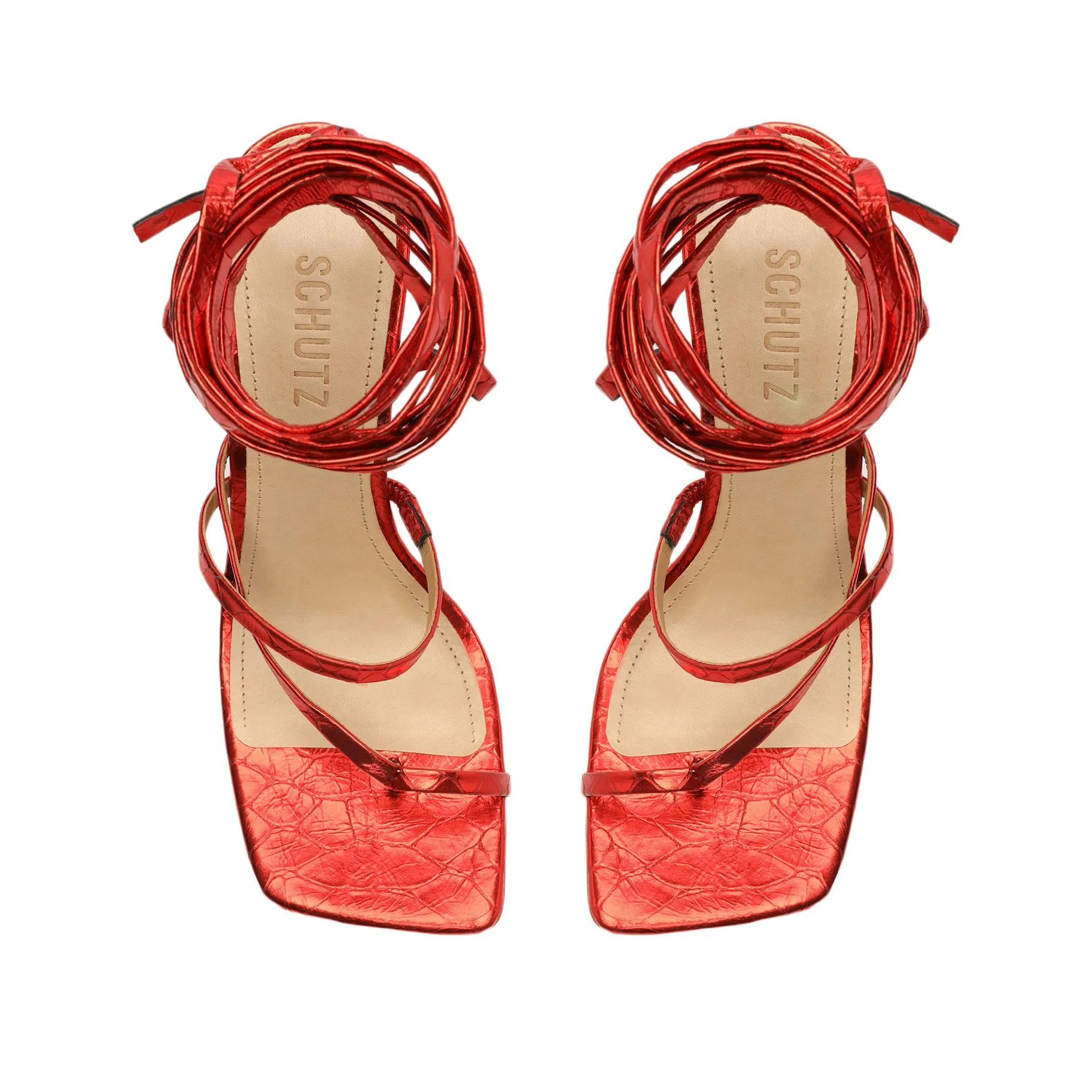 Lily Metallic Crocodile-Embossed Leather Sandal