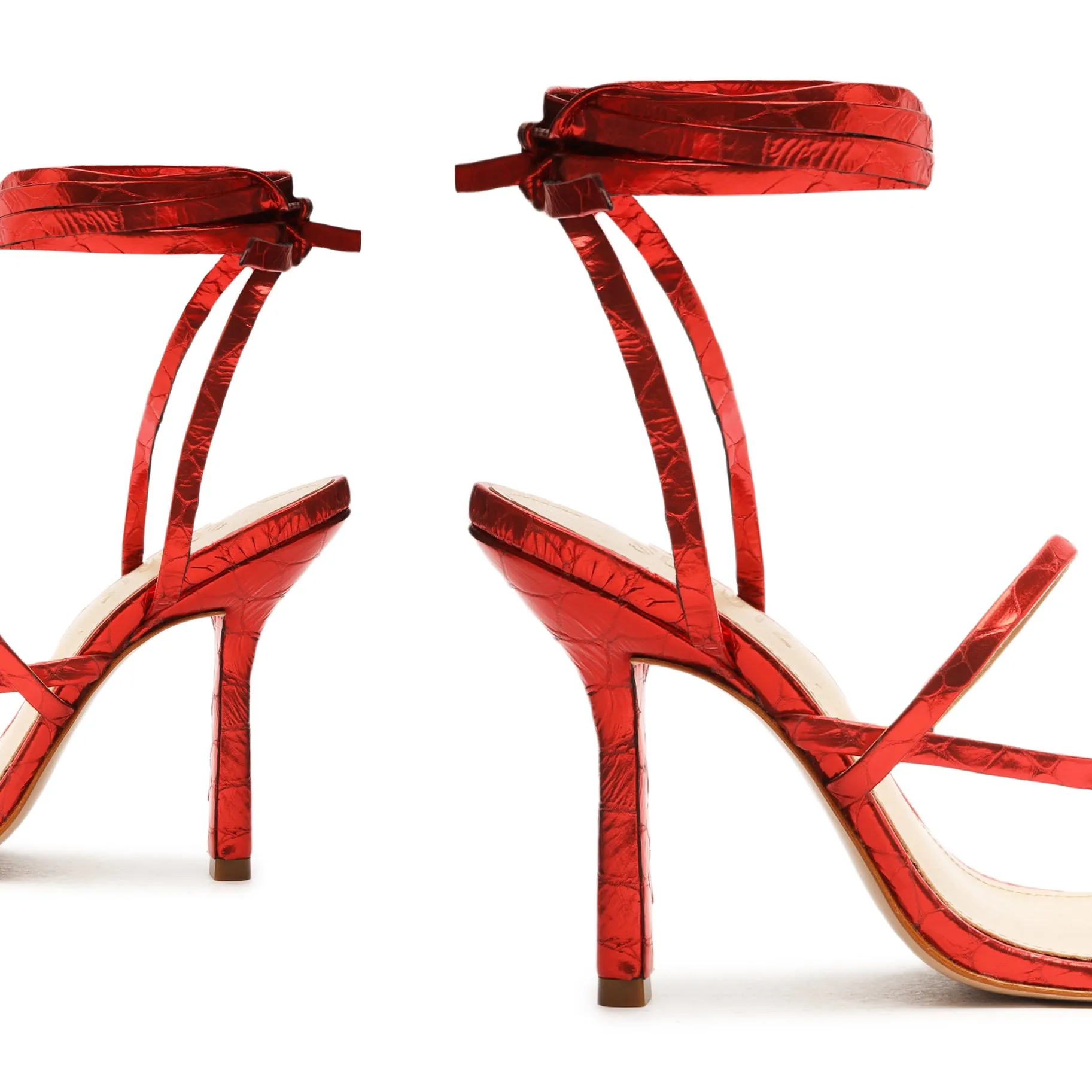 Lily Metallic Crocodile-Embossed Leather Sandal
