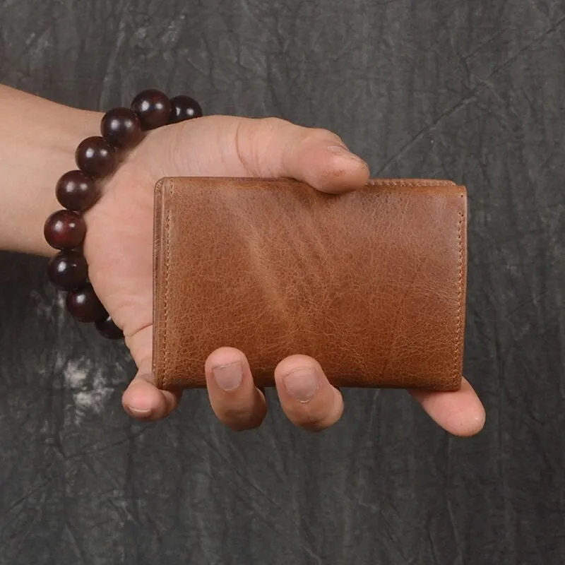 Men Genuine Leather Multi-slot Business Retro Easy Carry Short Card Holder Wallet