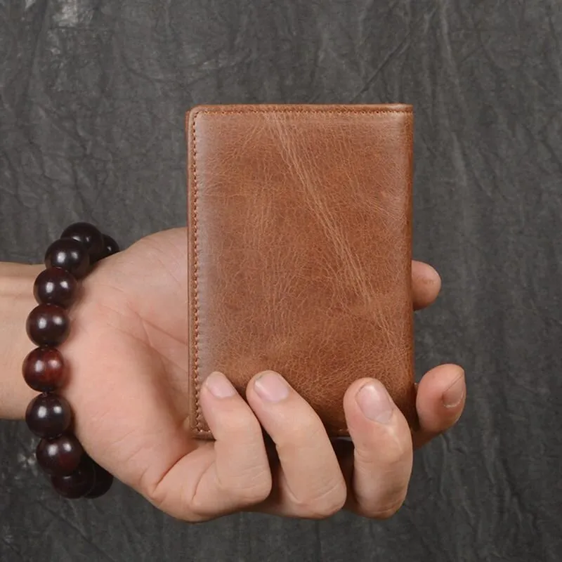 Men Genuine Leather Multi-slot Business Retro Easy Carry Short Card Holder Wallet
