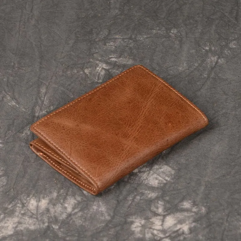 Men Genuine Leather Multi-slot Business Retro Easy Carry Short Card Holder Wallet