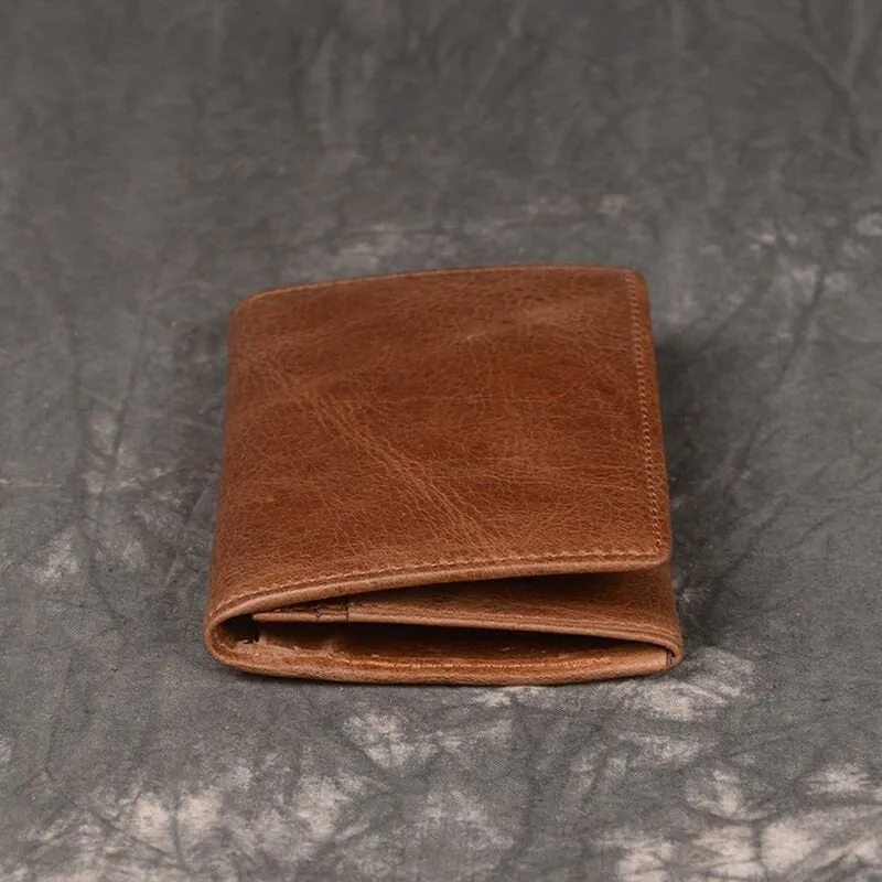 Men Genuine Leather Multi-slot Business Retro Easy Carry Short Card Holder Wallet