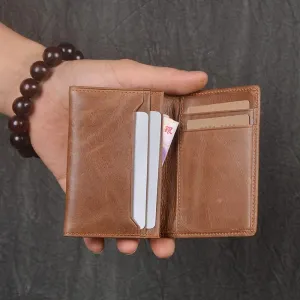 Men Genuine Leather Multi-slot Business Retro Easy Carry Short Card Holder Wallet